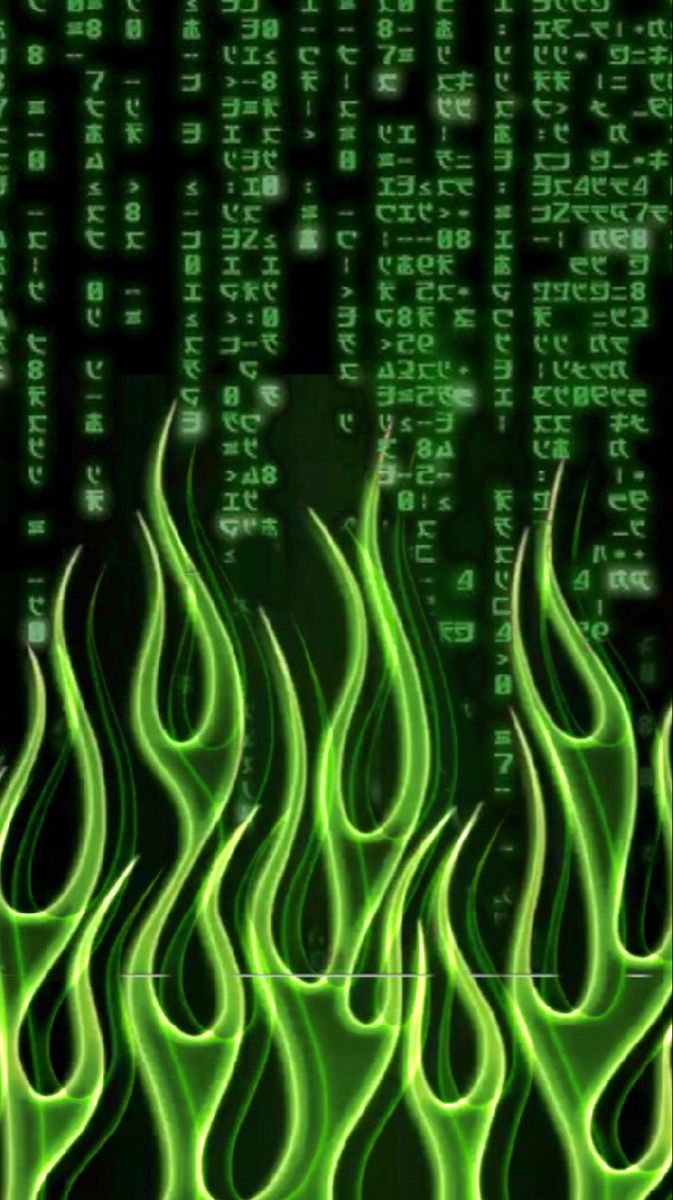 Green flame code wallpaper. Green wallpaper phone, Black and white picture wall, Green wallpaper