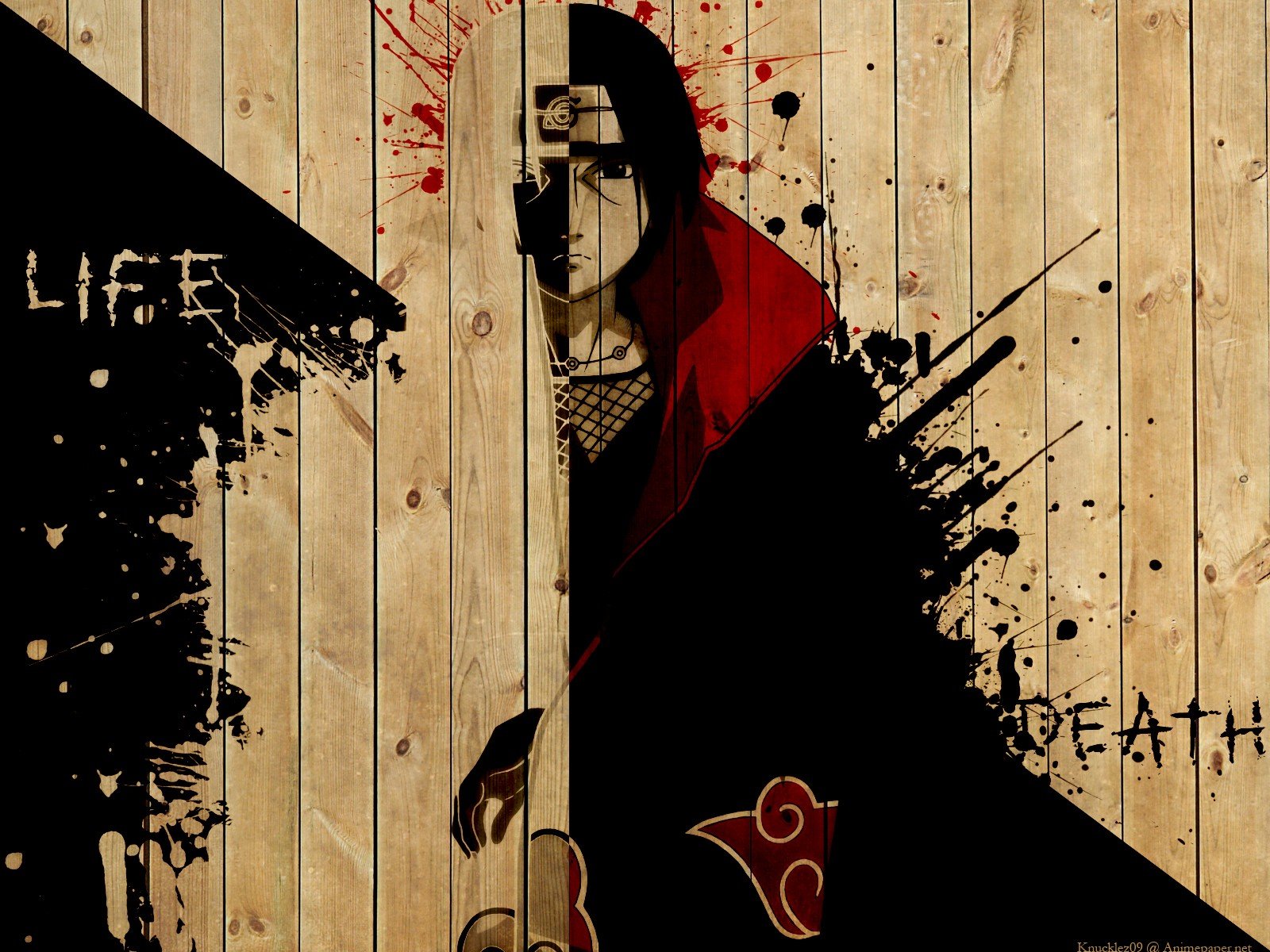 Naruto Shippuuden, Manga, Anime, Uchiha Itachi, Wood, Paint splatter, Typography, Akatsuki HD Wallpaper / Desktop and Mobile Image & Photo
