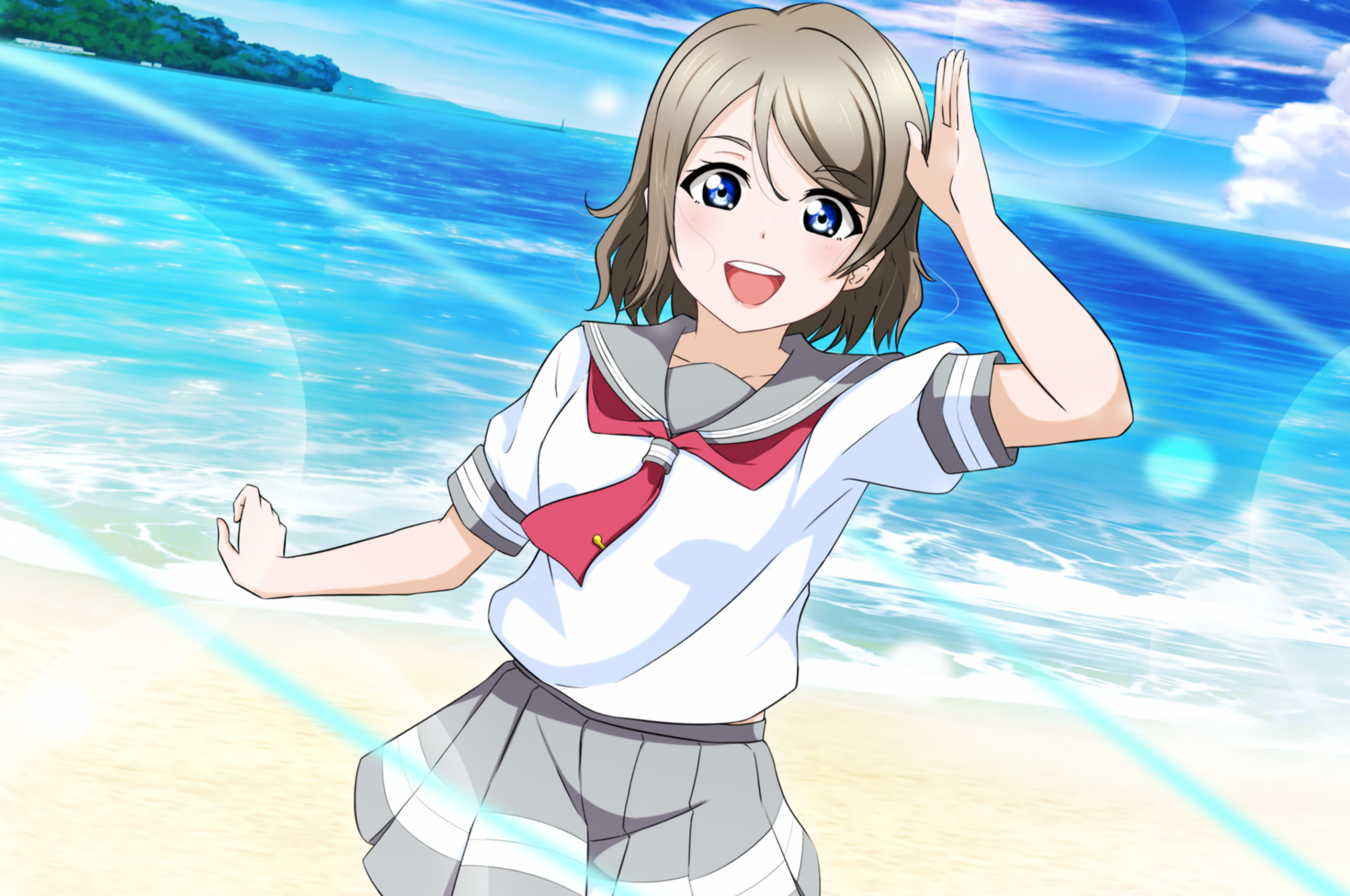 Download 2560x1700 Watanabe You, Beach, School Uniform, Smiling, Love Live Sunshine Wallpaper for Chromebook Pixel