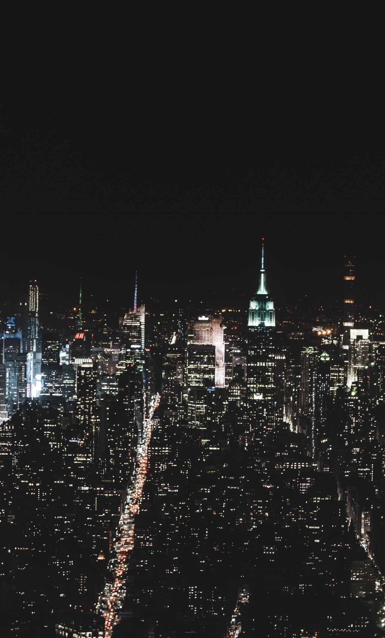 Download Bird eye view, New York, buildings, city, night wallpaper, 1280x iPhone 6 Plus