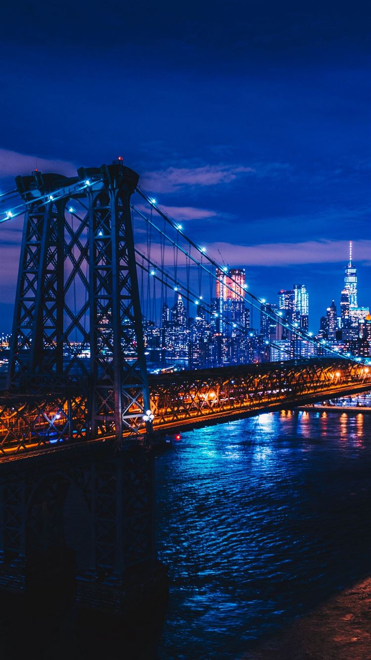 New York night city bridge iPhone 8 Wallpaper Free Download