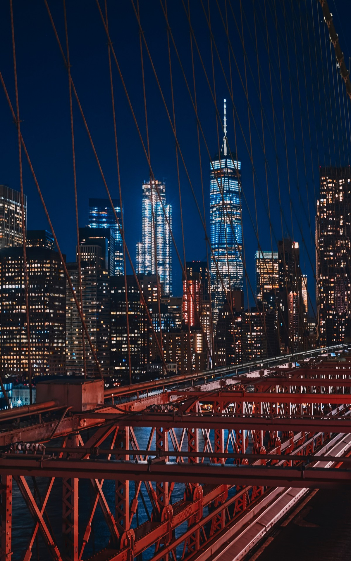 Download 1200x1920 Brooklyn Bridge, New York, Night, Skyscrapers, Buildings, Lights Wallpaper for Asus Transformer, Asus Nexus Amazon Kindle Fire HD 8.9