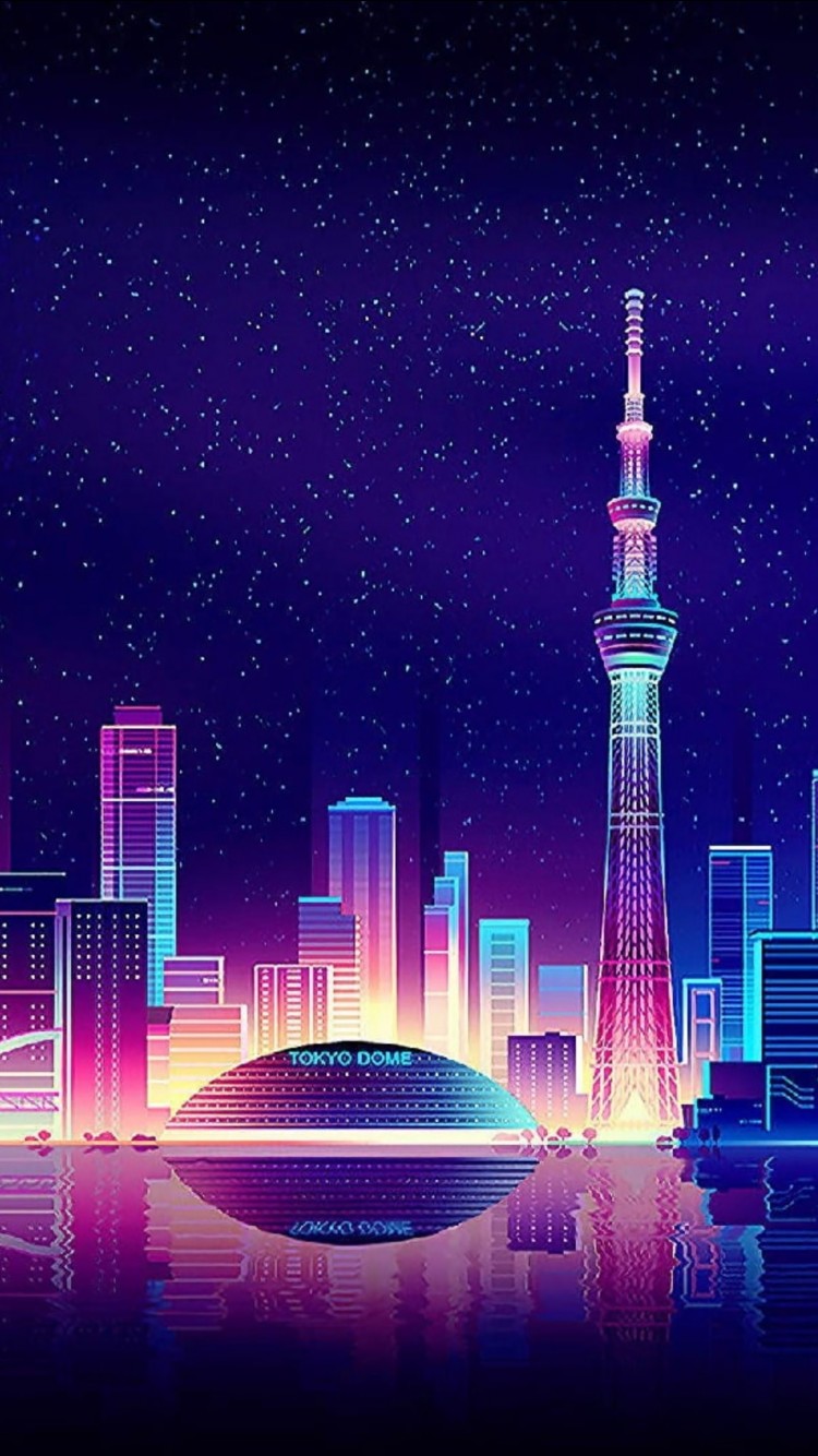 Vaporwave fantasy City Art Starry Neon Art Reflection Digital Art 4K HD Wallpaper