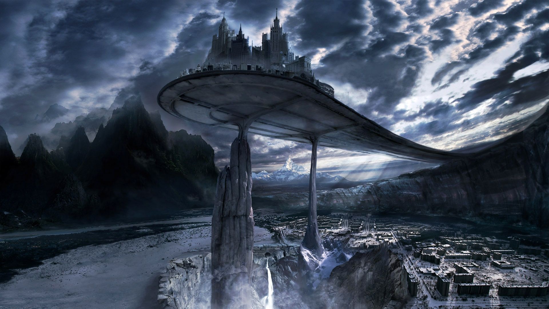 Futuristic castle in the sky. Fantasy landscape, Fantasy places, Sci fi wallpaper