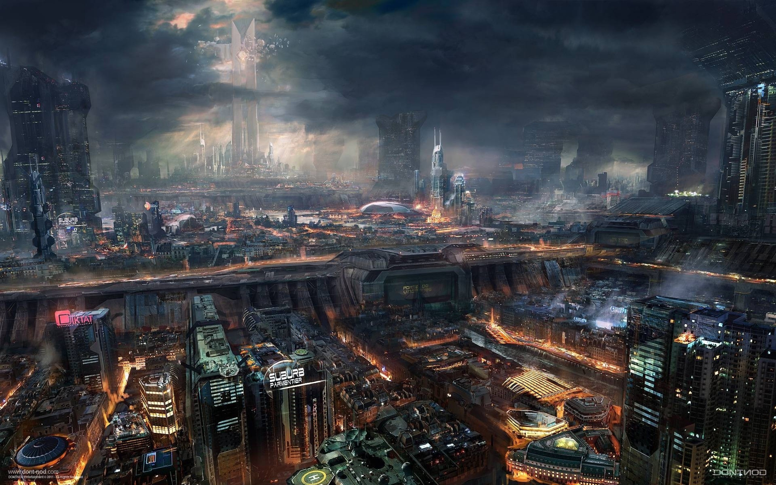 Futuristic City, Cyberpunk, Skyscrapers, Dark, Industrial, Fi City