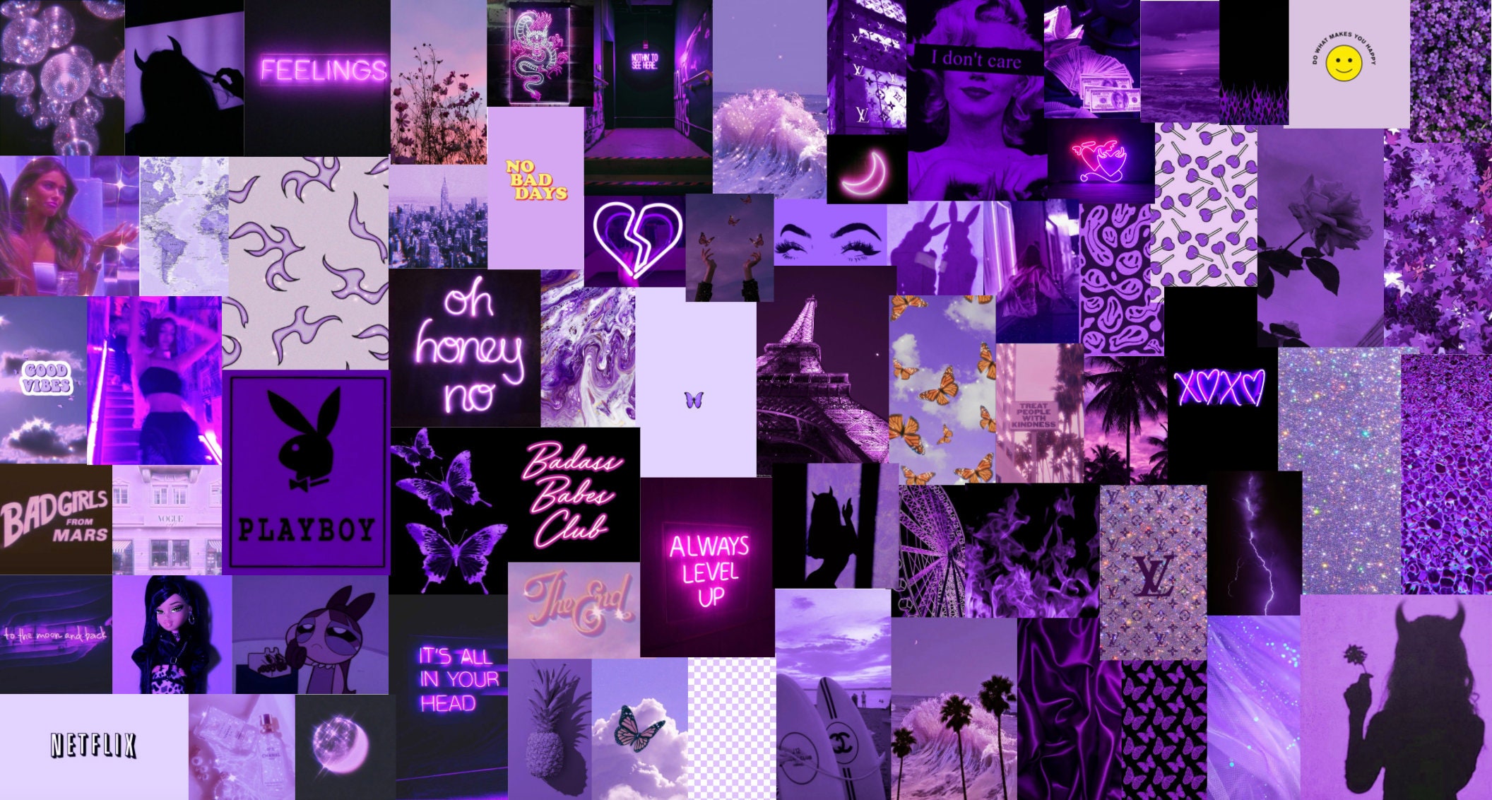 Neon Purple Boujee Aesthetic Wall Collage Kit Digital