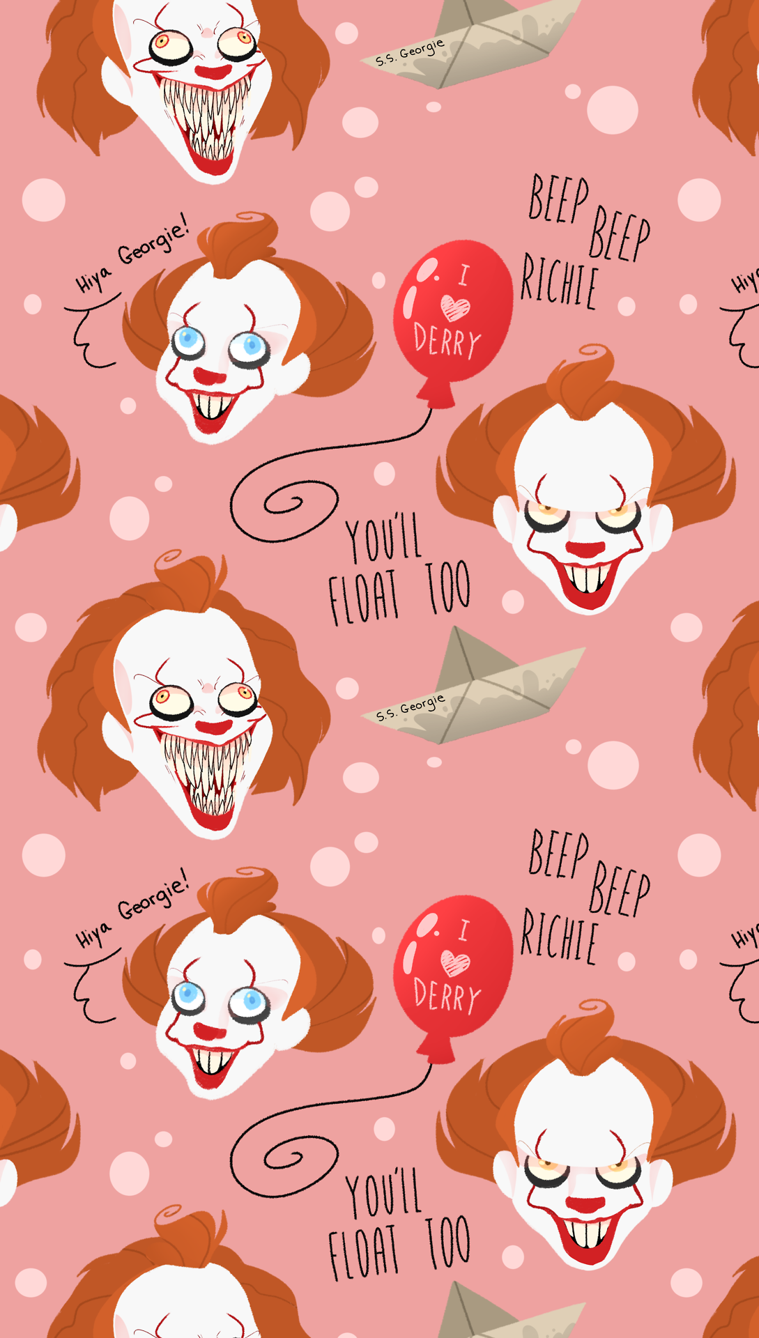 Drew some Pennywise tiled background for your tumblr page! free to use! Credit me please and thanks! CHECK. Halloween wallpaper iphone, Cute wallpaper, Pennywise