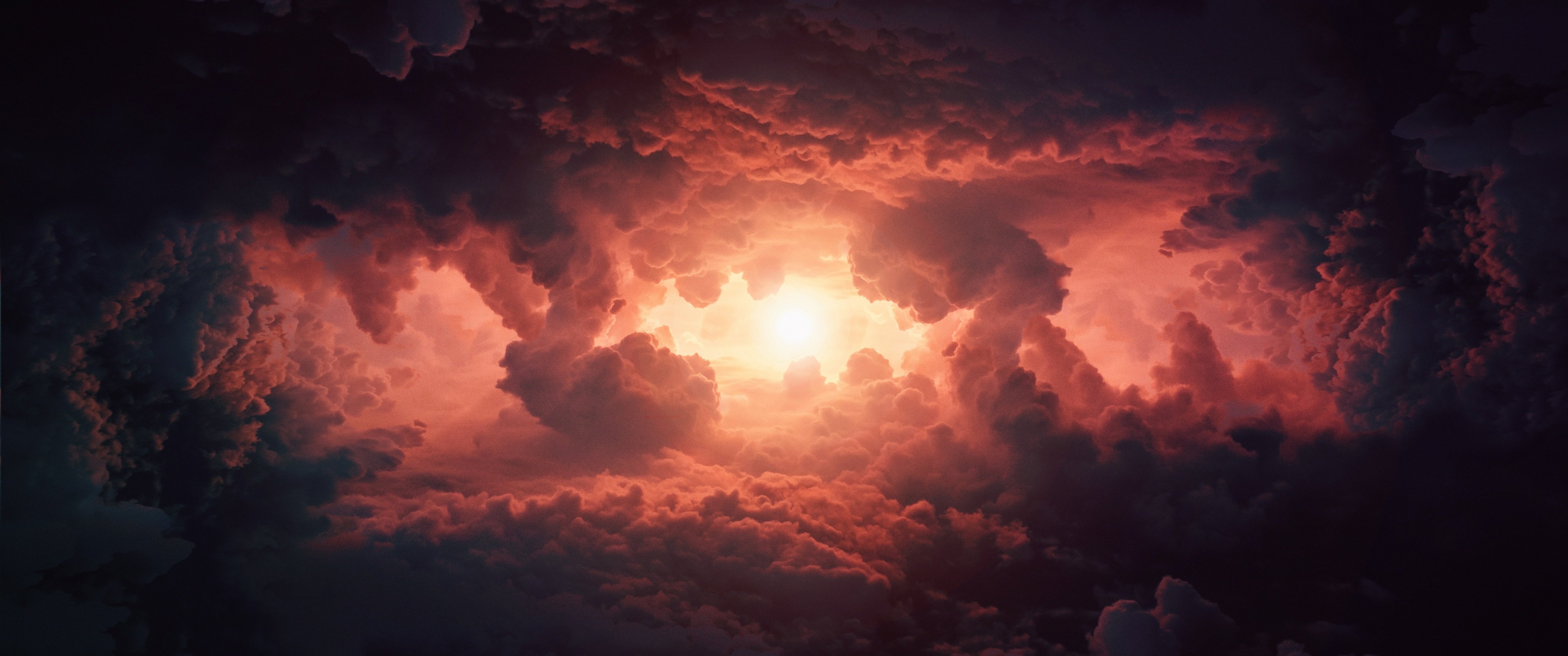 Cumulus clouds Wallpaper 4K, Storm, Dark clouds, Sun light, Extreme Weather, Nature