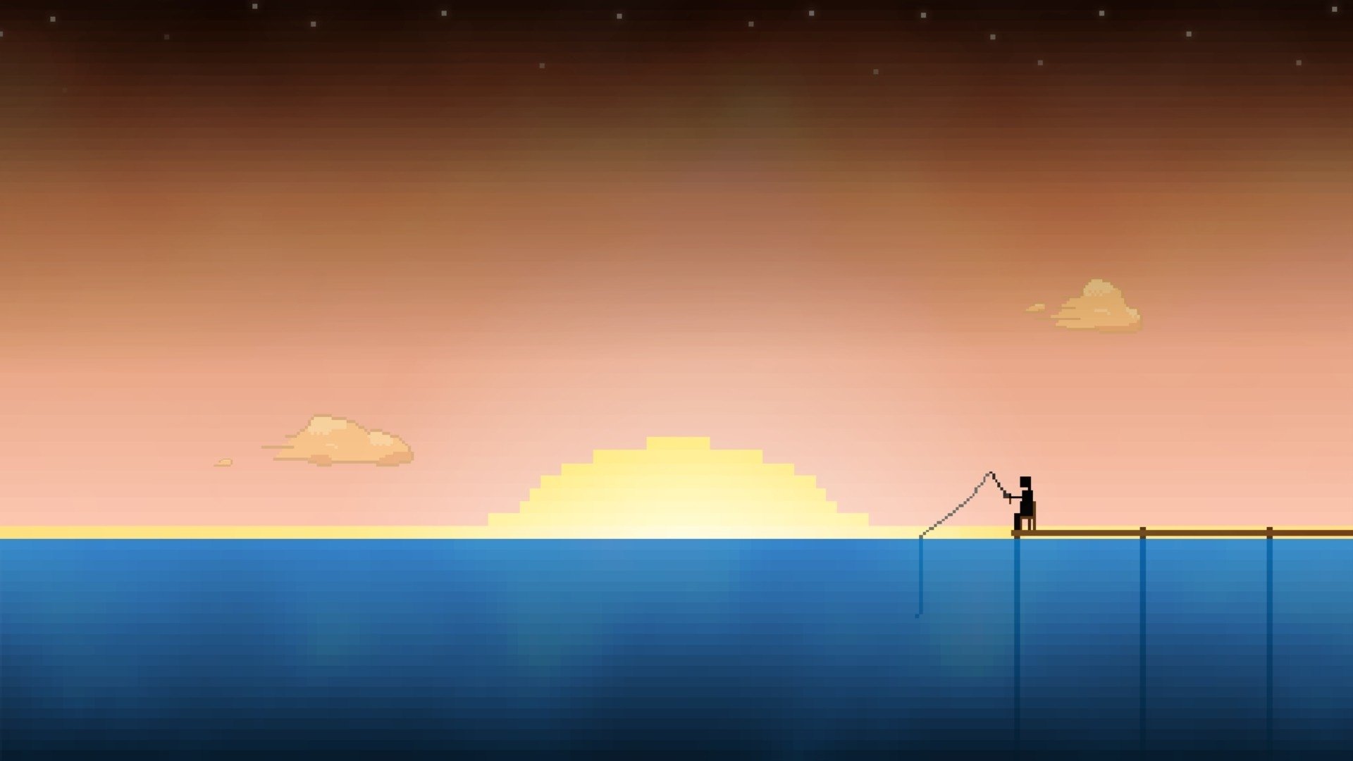 Pixel art fishing at sunset HD Wallpaper