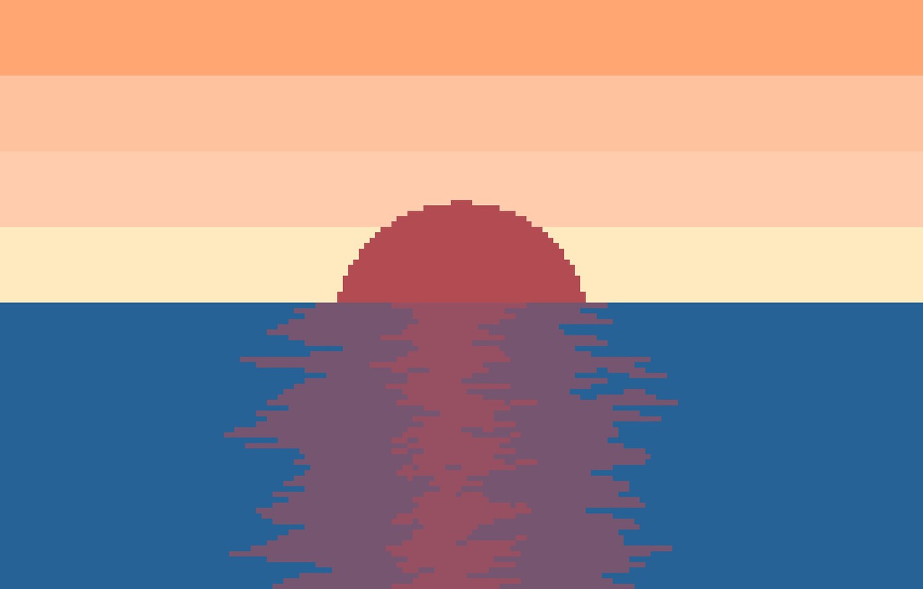 Wallpaper sea, sunset, pixel art image for desktop, section минимализм