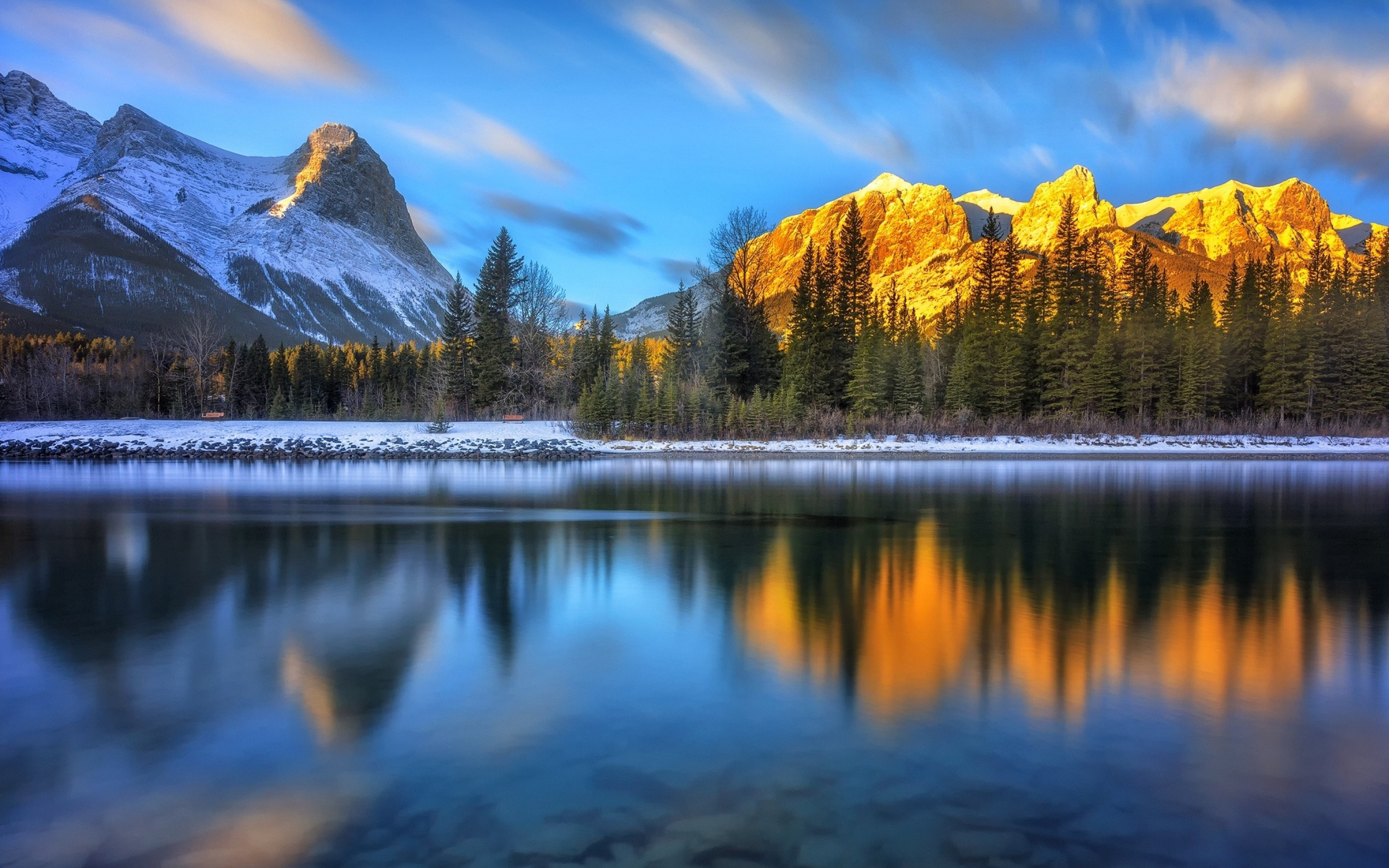 Download 2880x1800 Canada, Mountain, Lake, Reflection, Trees, Clouds, Scenic, Relaxing Wallpaper for MacBook Pro 15 inch