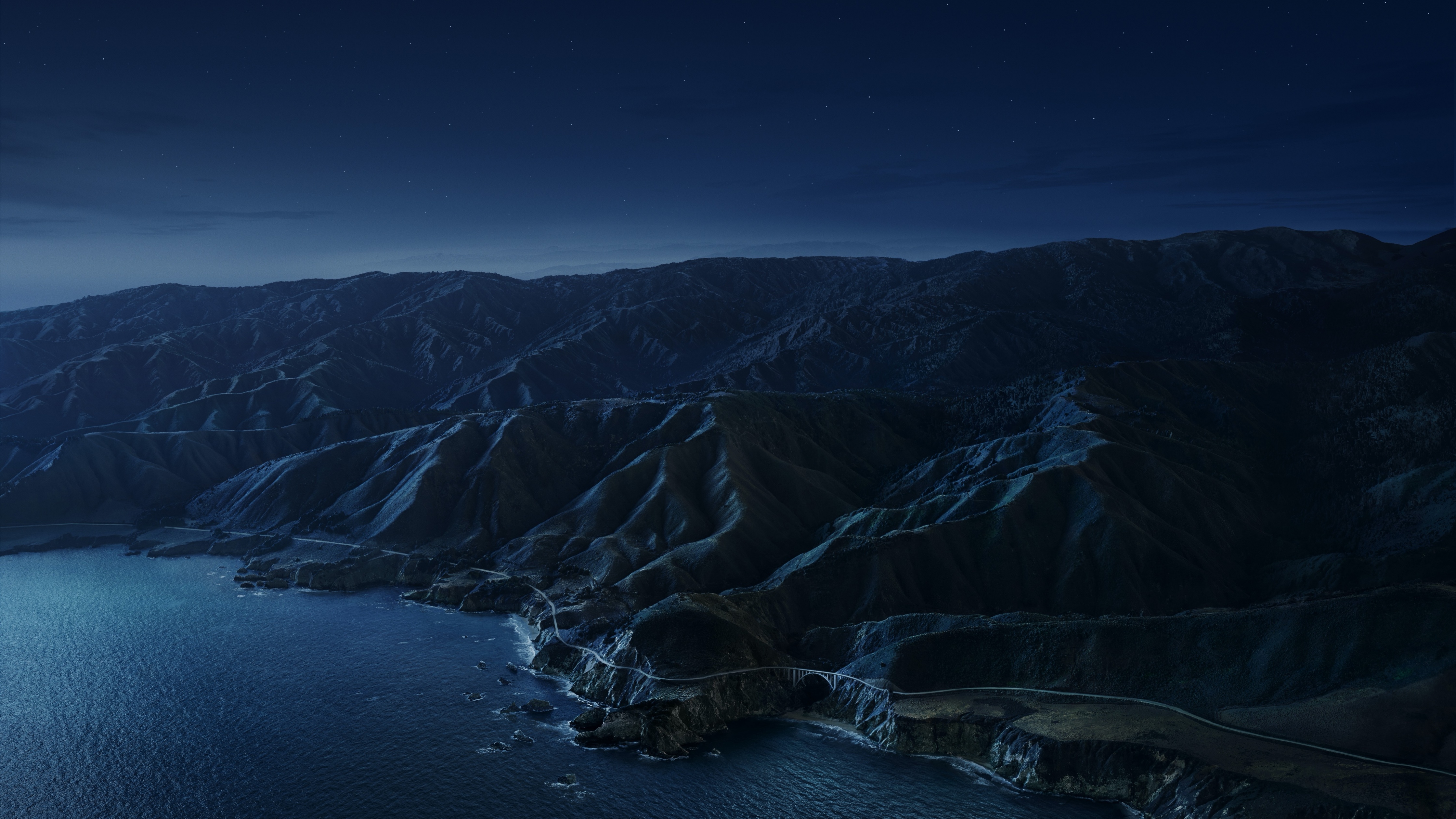 Big Sur Wallpaper 4K, Mountains, Night, Dark, macOS, Stock, Nature