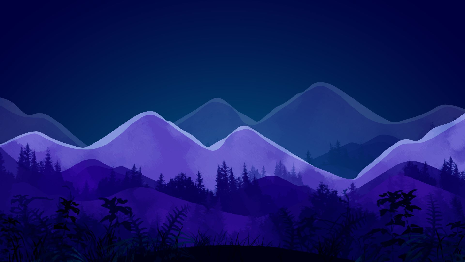 Mountain, minimalist, night of forest, artwork wallpaper, HD image, picture, background, 14b814