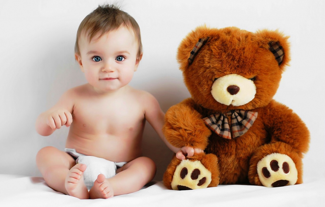 Wallpaper child, baby, bear, child, diaper, diaper, soft toy image for desktop, section разное