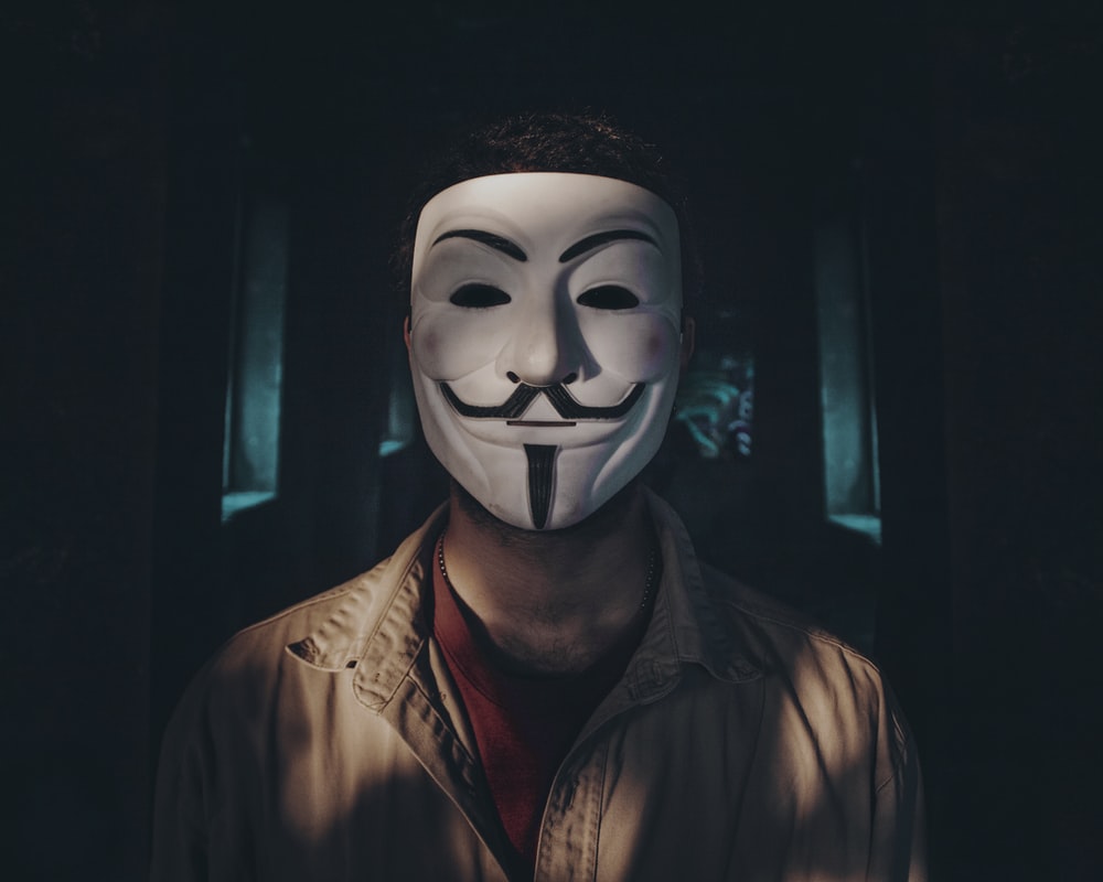 person wearing guy fawkes mask photo