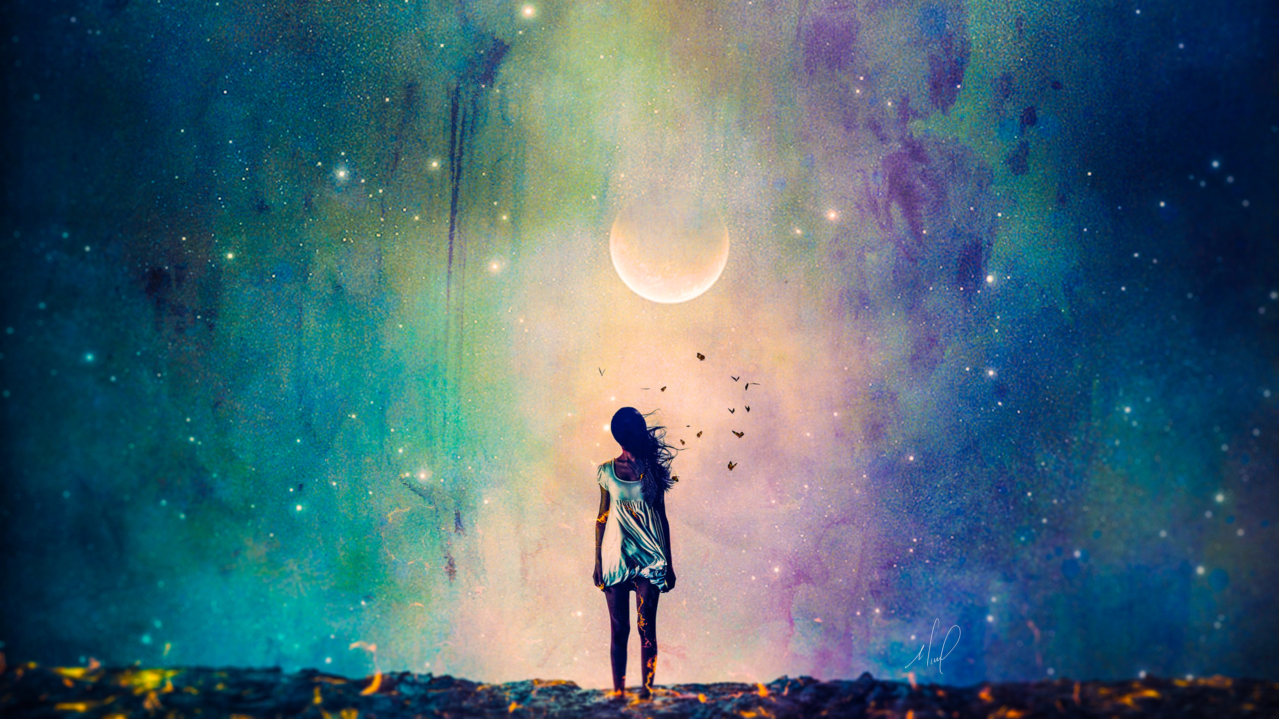 Wallpaper Of Alone, Full Moon, Girl, Sad, Sky Background And Sad Girl