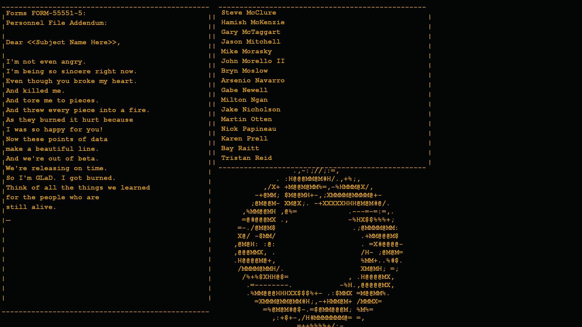 Science Portal GLaDOS ascii Aperture Laboratories Still alive Picasa wallpaperx1080