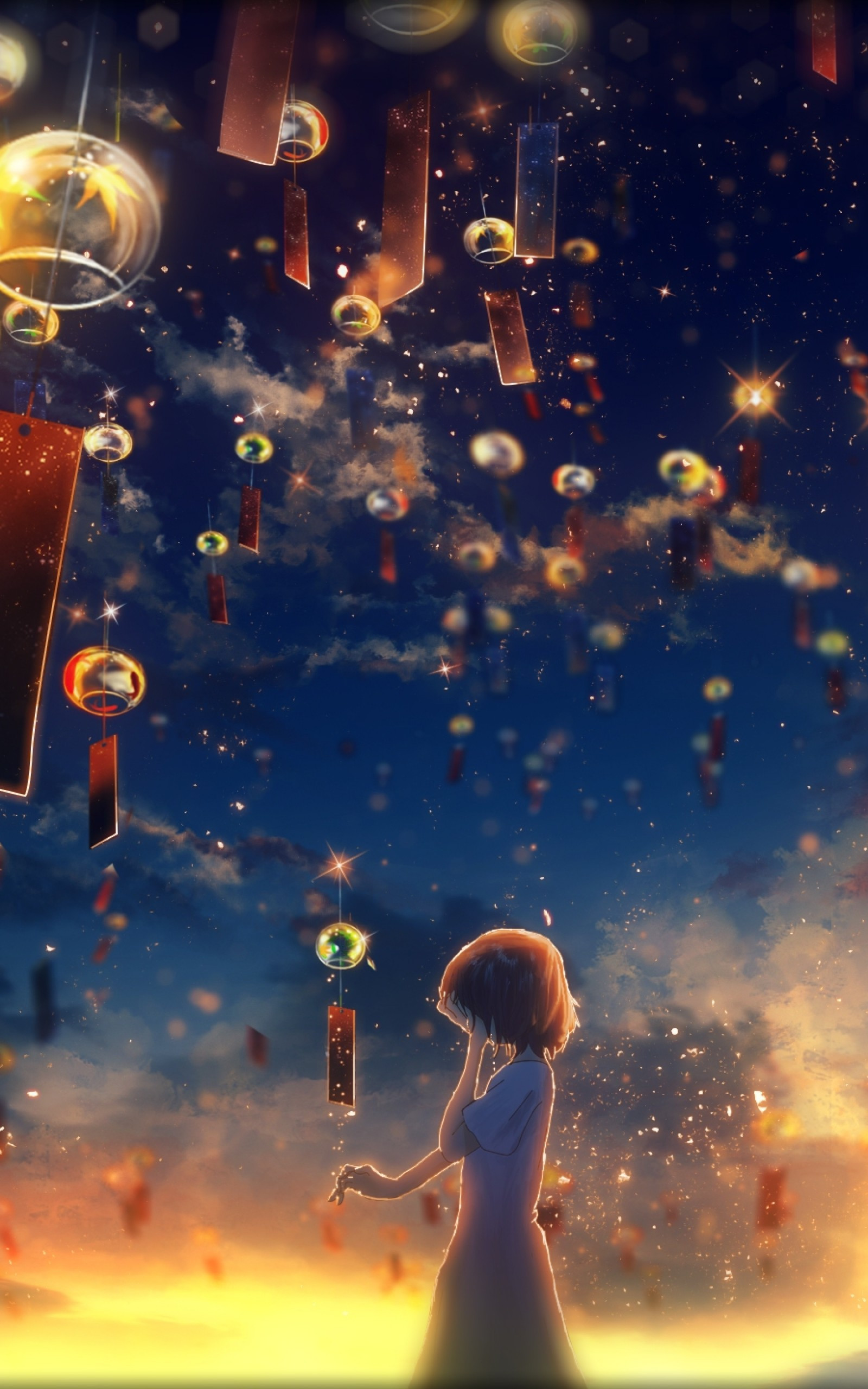 Download 1600x2560 Anime Girl, Crying, Tears, Sad, Sunset, Clouds, Scenic, Sky Wallpaper for Google Nexus 10