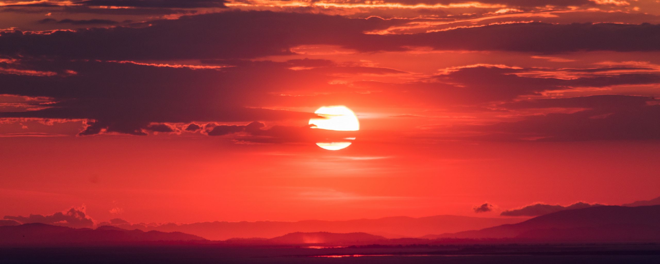 Download wallpaper 2560x1024 sun, sunset, sky ultrawide monitor HD background
