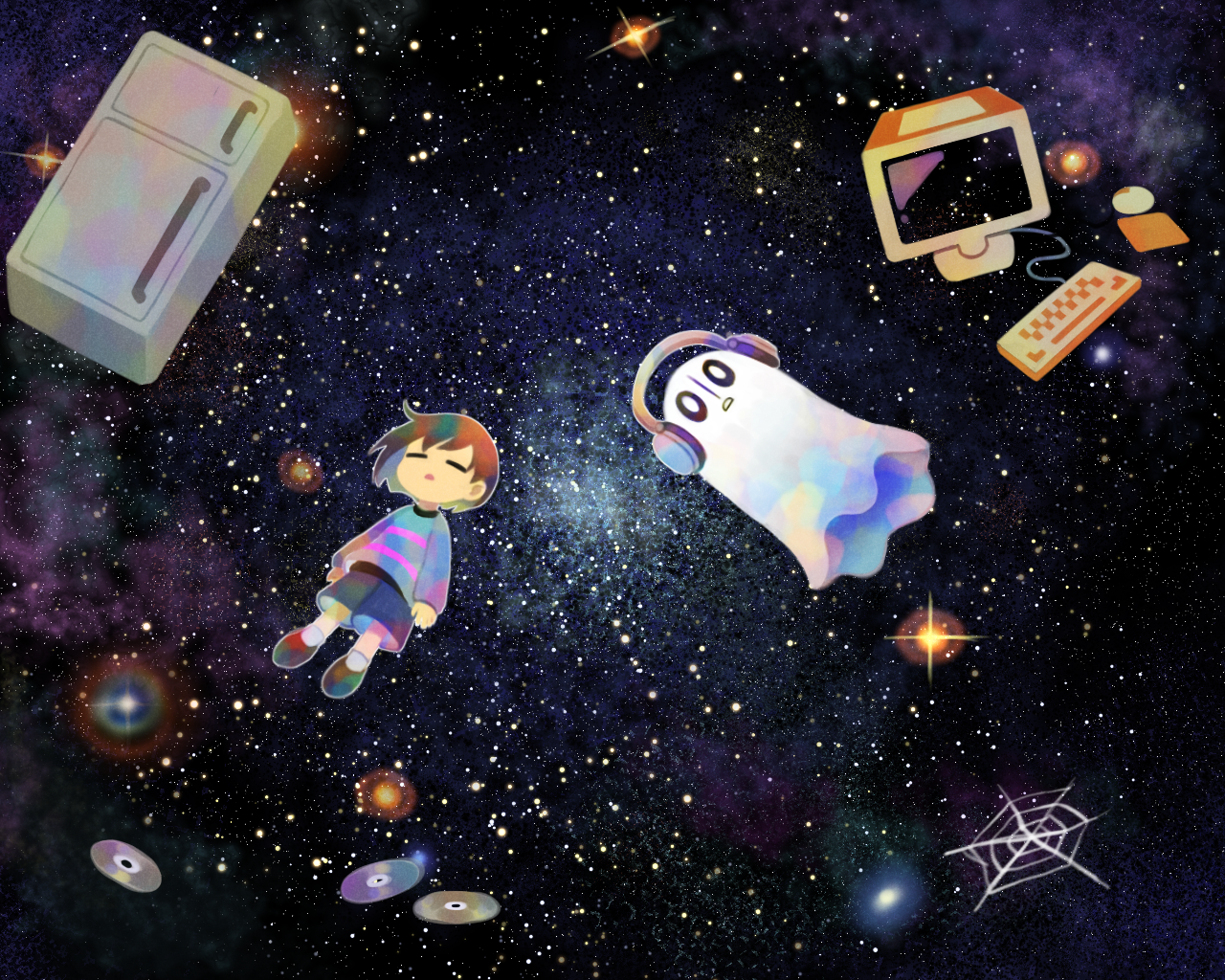 frisk and napstablook (undertale) drawn