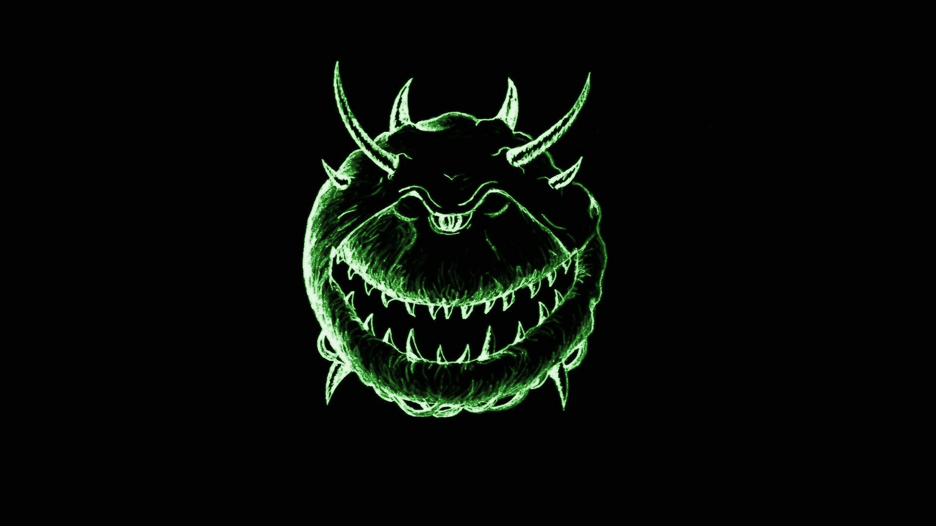 Green abstract video games demons horns Doom smiling retro games cacodemon wallpaperx1080