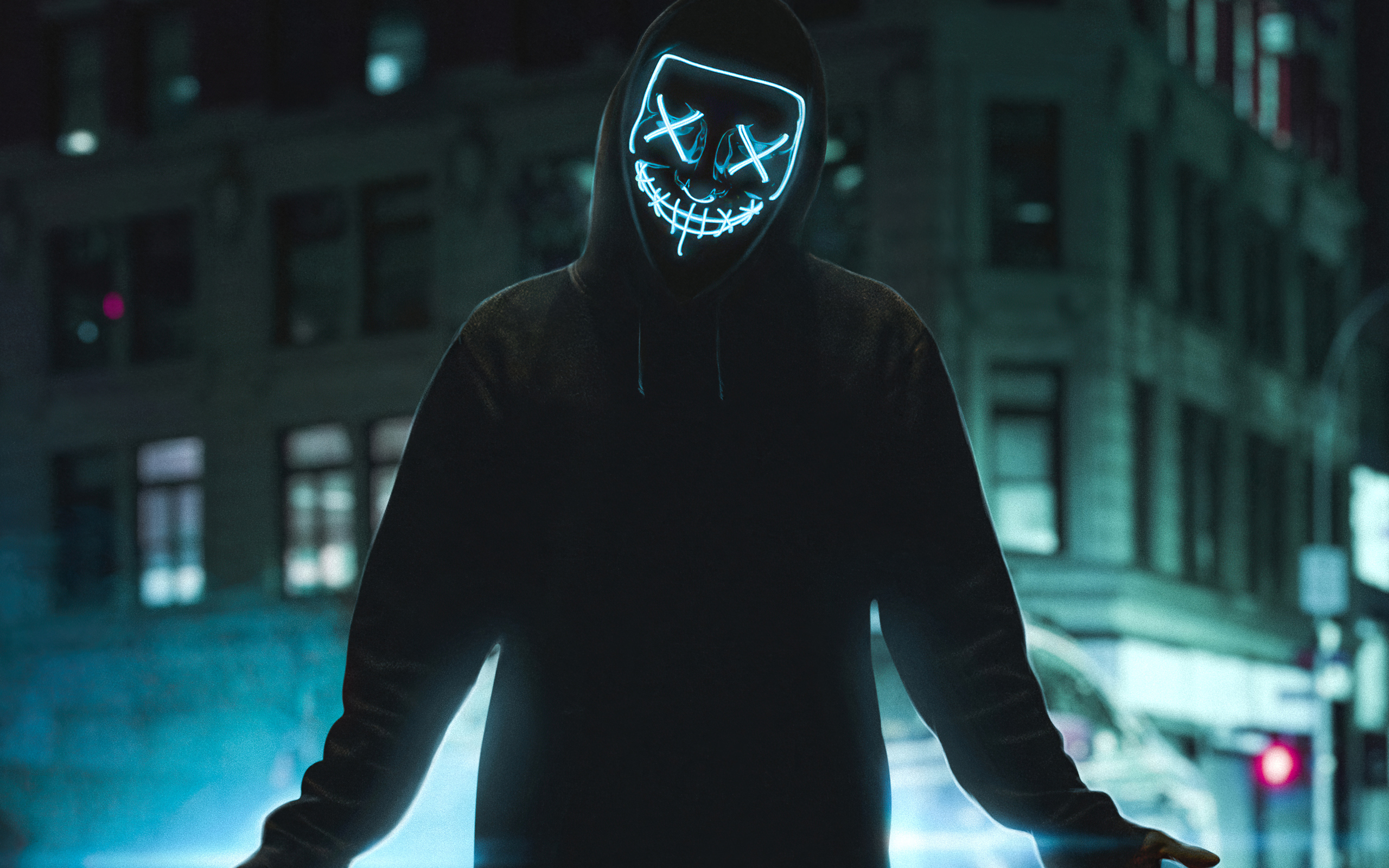 Neon Mask Guy Street 4k 2560x1600 Resolution HD 4k Wallpaper, Image, Background, Photo and Picture