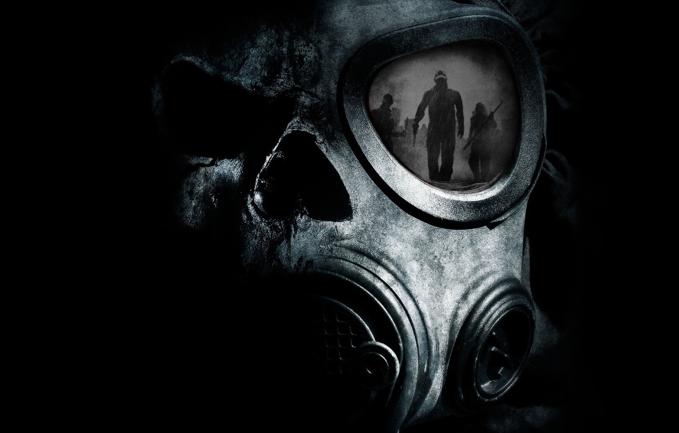 Photo Wallpaper Night, Reflection, Death, People, Fear, Gas Mask Art