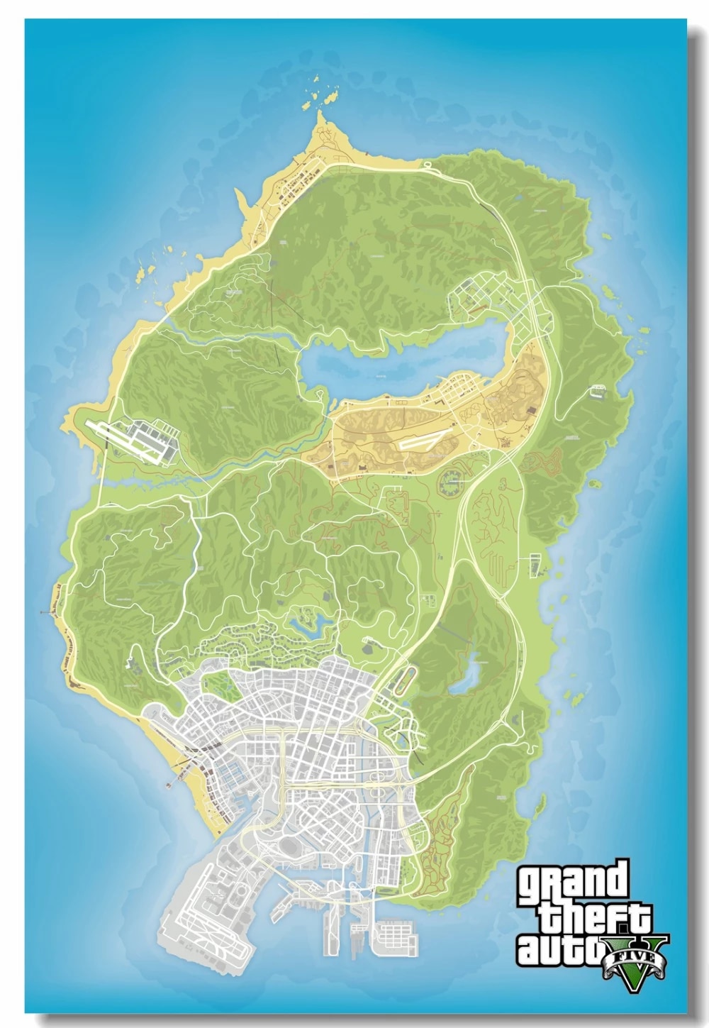 Custom Canvas Wall Prints GTA V Game Map Poster Grand Theft Auto San Andres Sticker Living Room Wallpaper Wall Decoration #. Wall Stickers