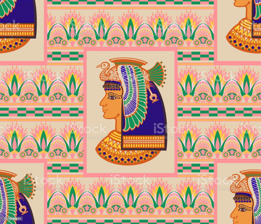 Egyptian Goddess Nehbet Styling Under The Culture Of Ancient Egypt A Seamless Pattern Vector Graphics Stock Illustration Image Now