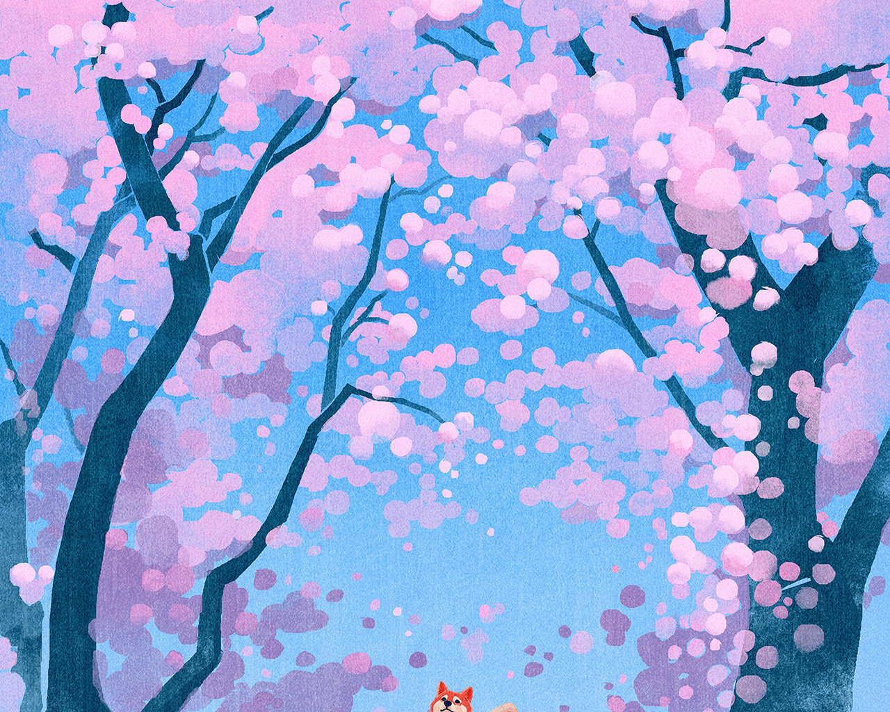 Cute Siba Dog Animal Spring Illustration Art Wallpaper