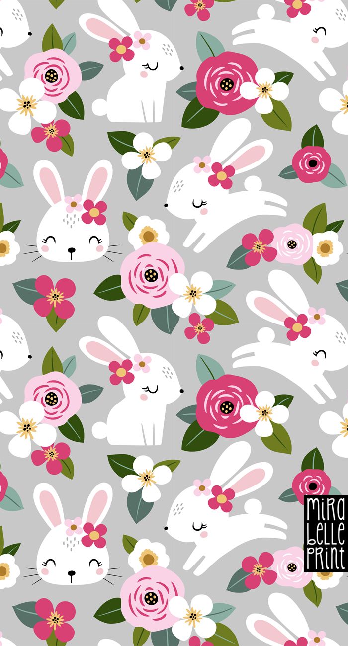 Floral Bunny / Light Grey Fabric