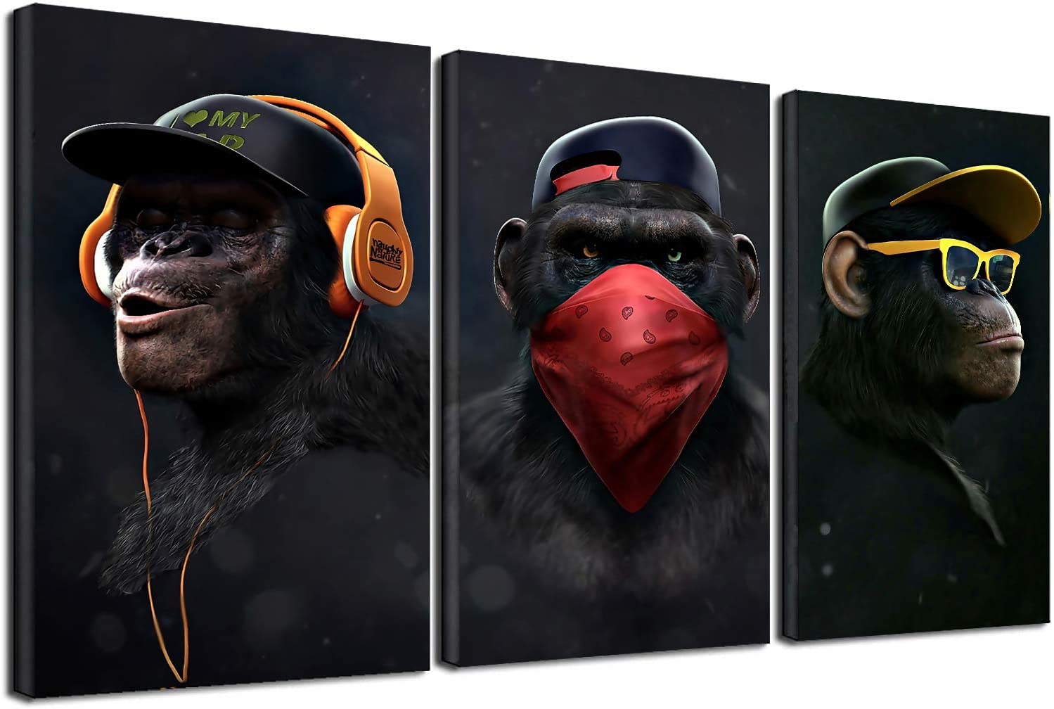 Buy Wise Monkeys Canvas Wall Art Picture, Funny Chimp Headphone Animal Canvas Prints for Living Room Modern Home Decor 3 Pcs (No Frame, 30x50cm(11.8x19.7)) Online in Taiwan. B08MPS1ZL8