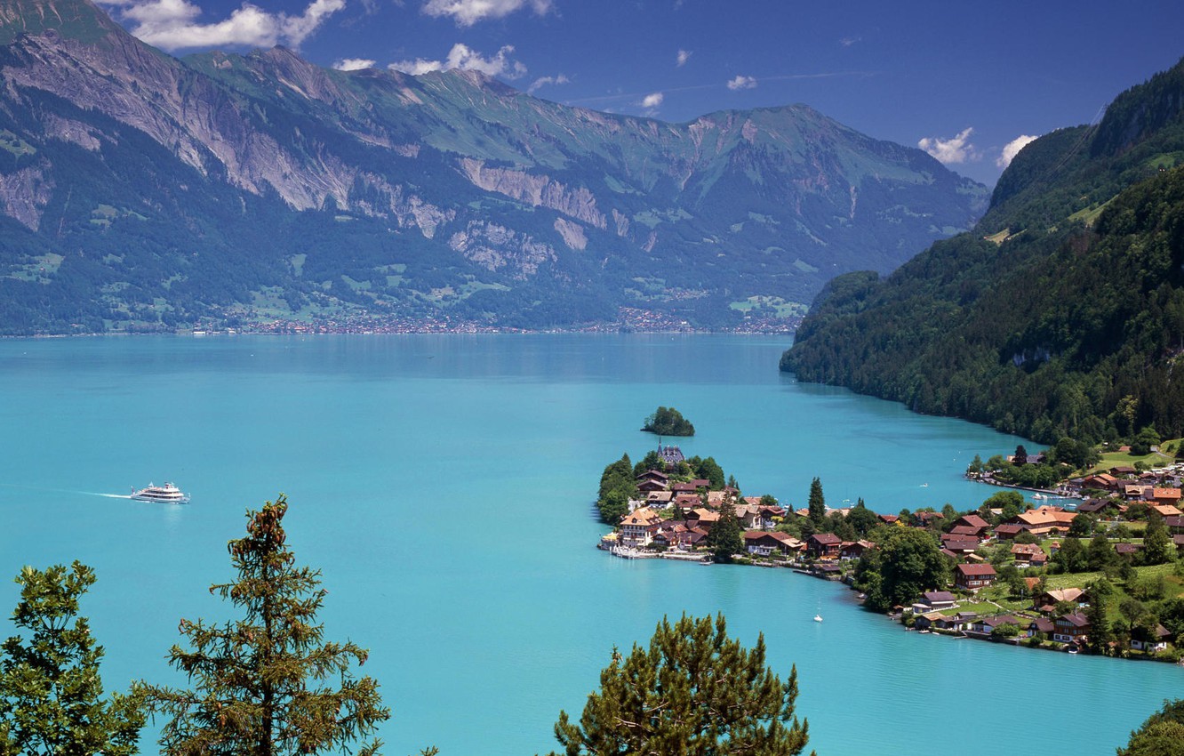 Wallpaper Switzerland, Lake Brienz, Iseltwald, еhe bird's eye view image for desktop, section пейзажи