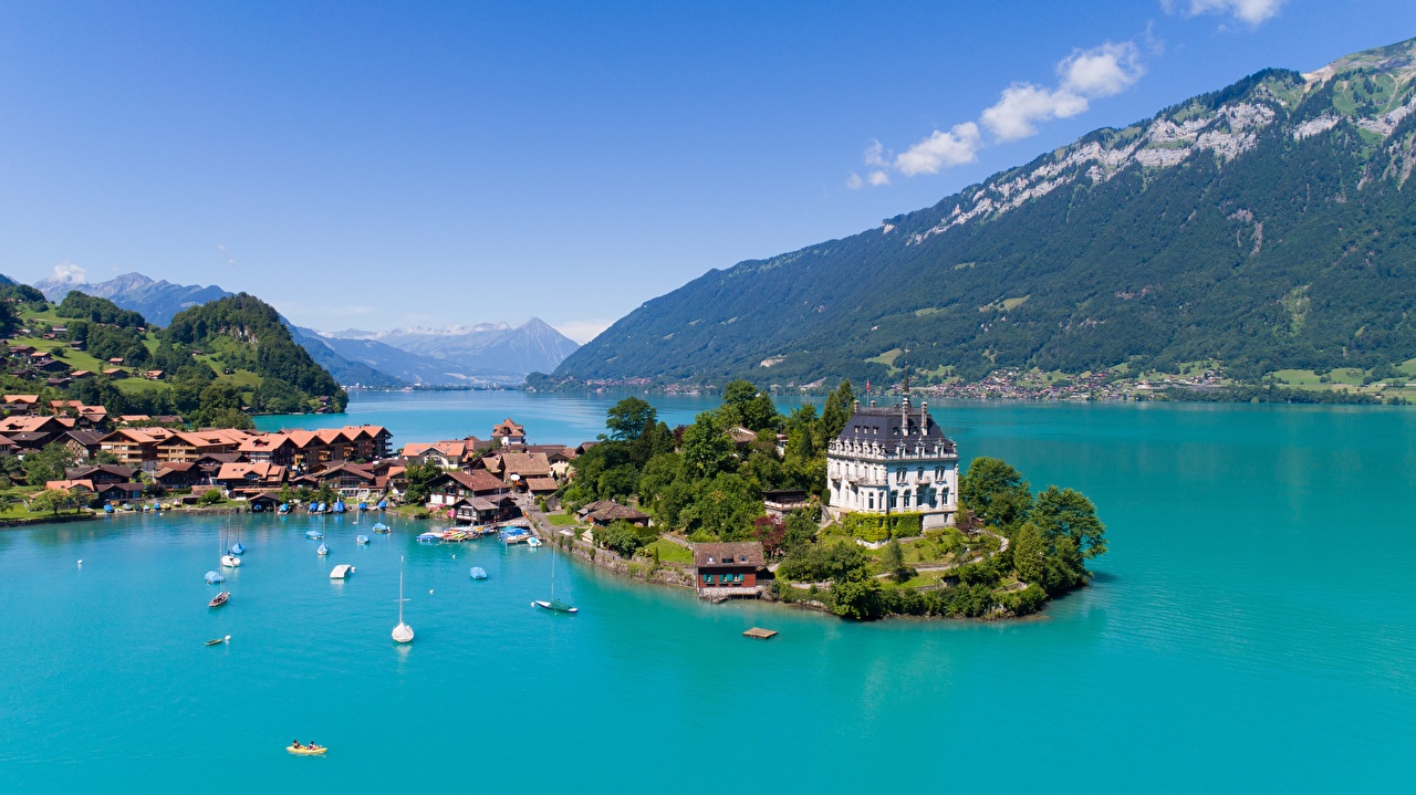 Wallpaper Villa Alps Switzerland Lake Brienz, canton of Berne Nature