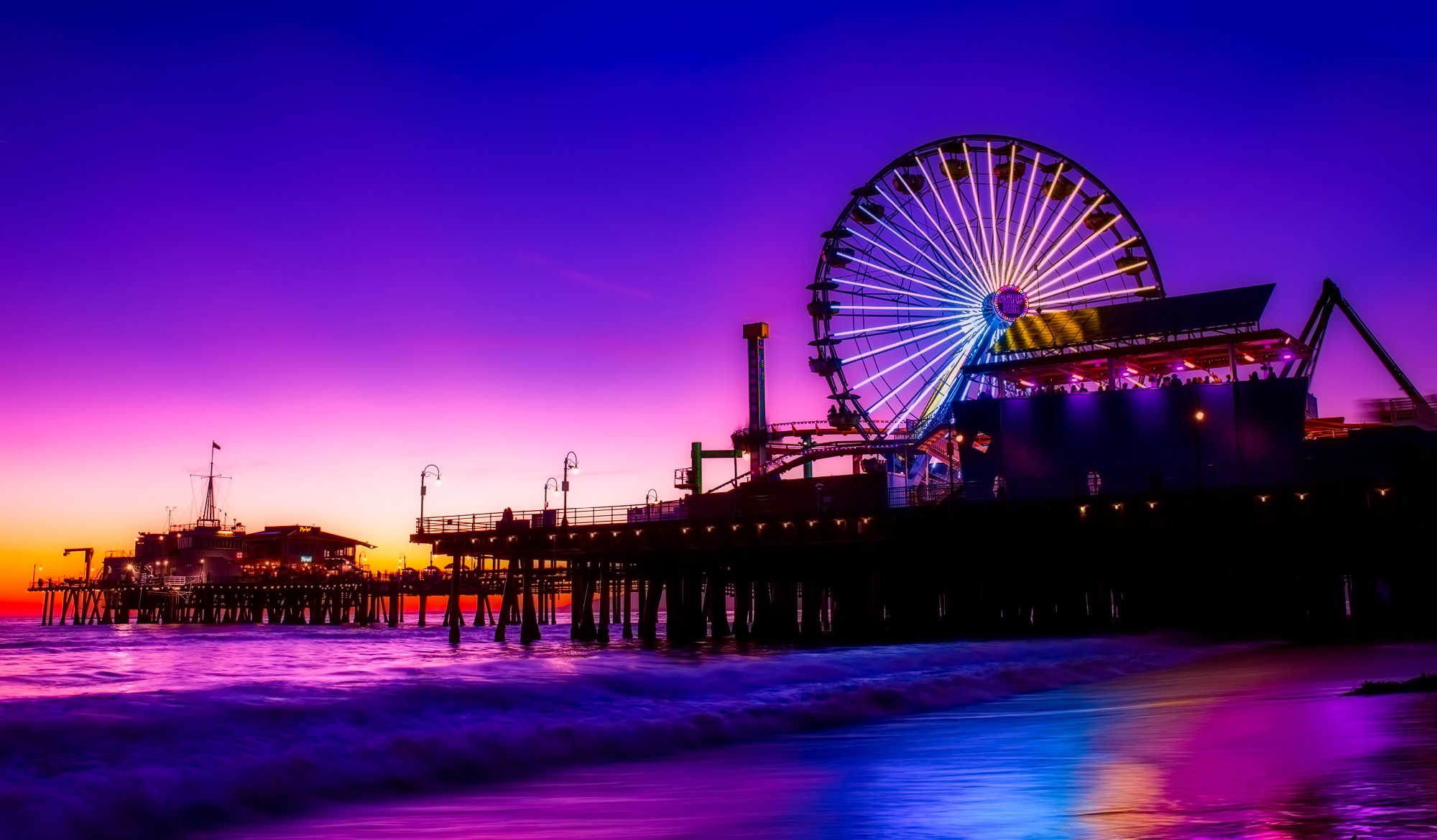 Santa Monica Ferris Wheel Colorful Golden Hour, HD Photography, 4k Wallpaper, Image, Background, Photo and Picture