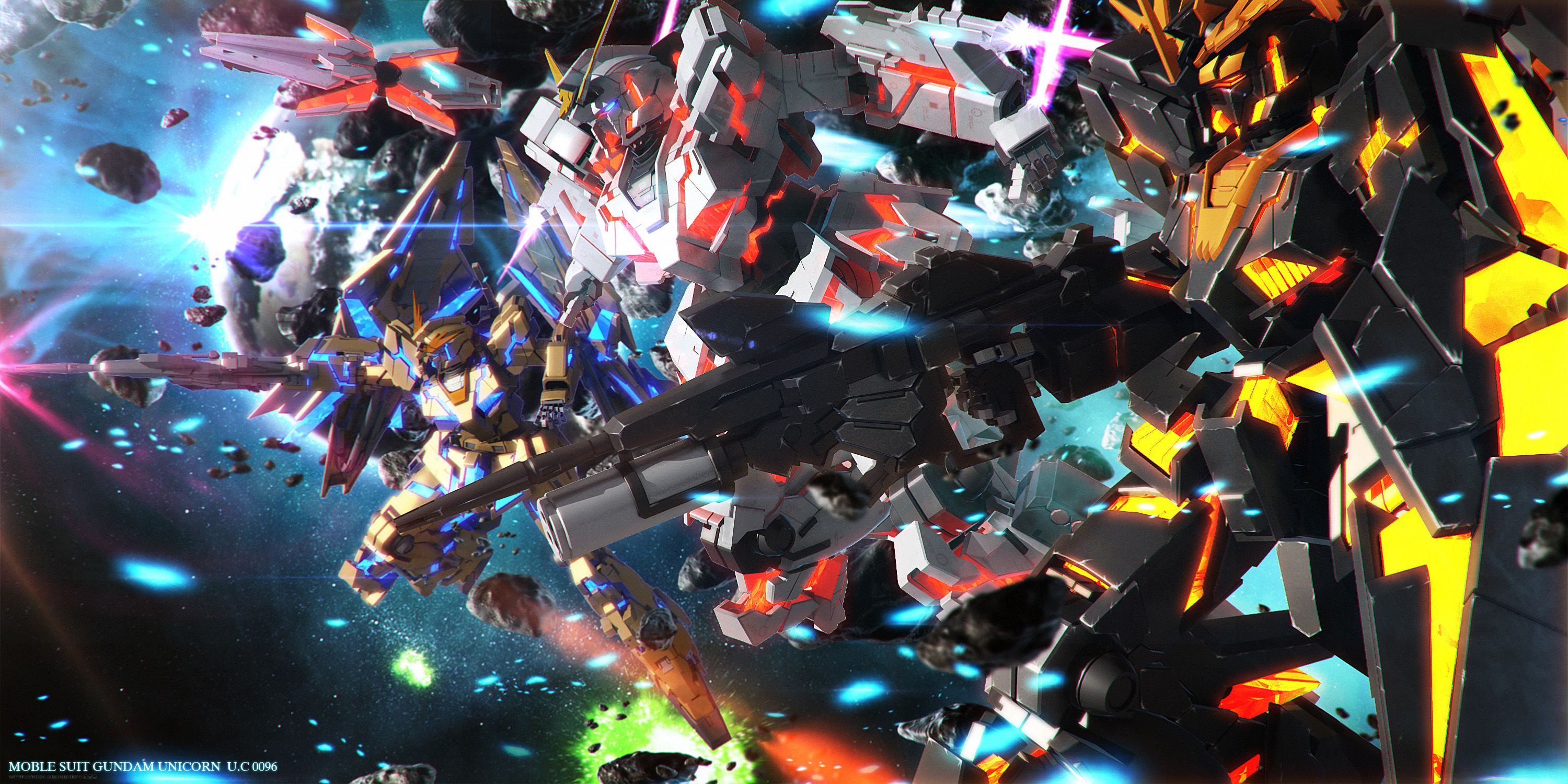 Banshee Norn (Destroy Mode), Unicorn Gundam (Destroy Mode) & Phenex (Destroy Mode). Gundam wallpaper, Unicorn gundam, Gundam art