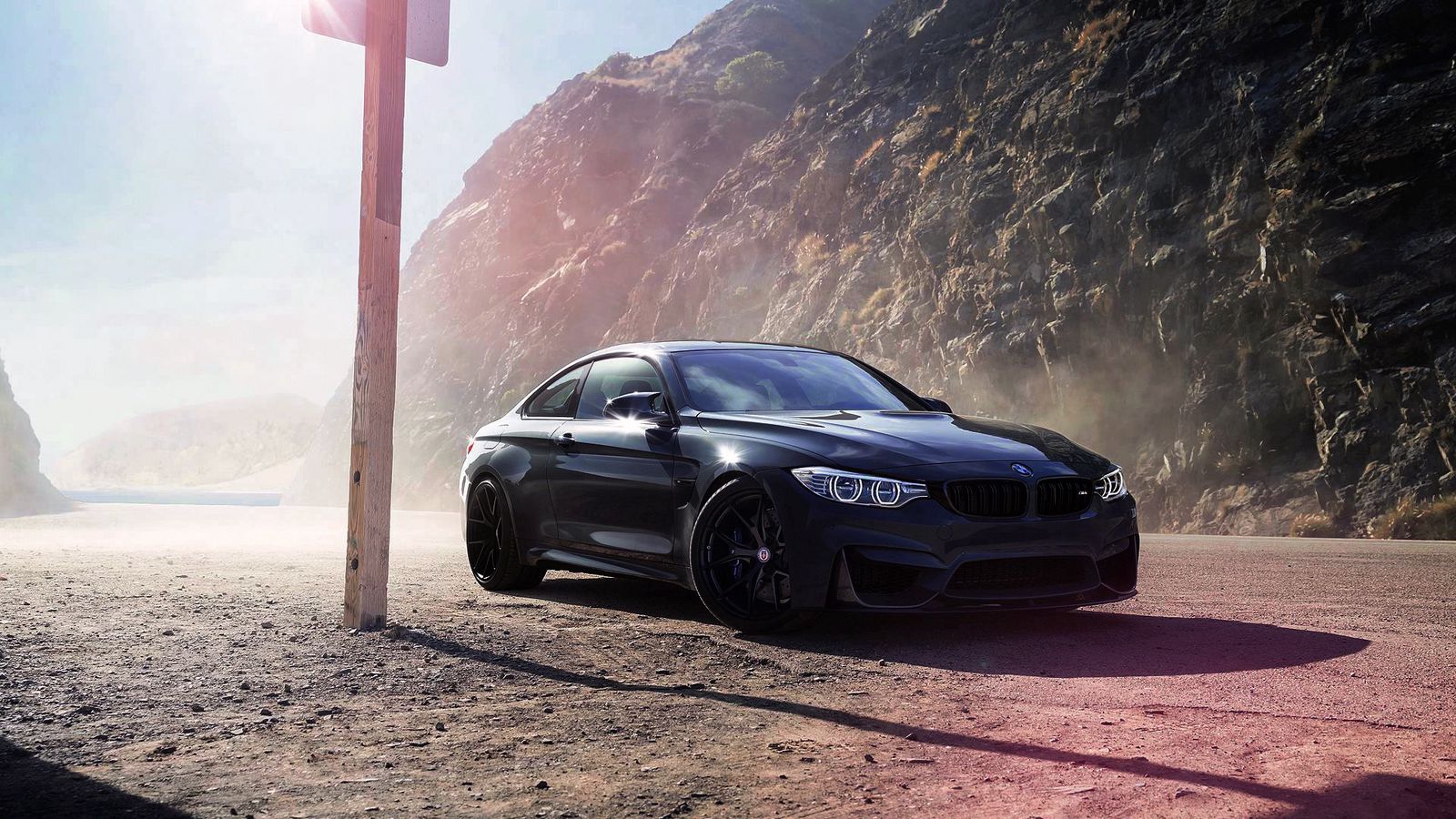 Download wallpaper 1600x900 bmw, m4, f82, black, side view widescreen 16:9 HD background