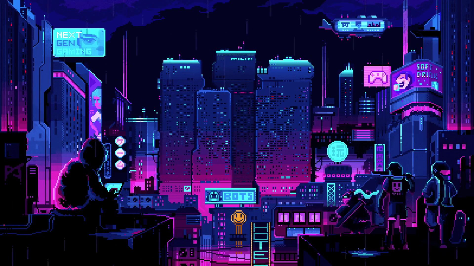 Pixel Jeff Digital Art Illustration Animation Pixel Art Futuristic Wallpaper:1920x1080