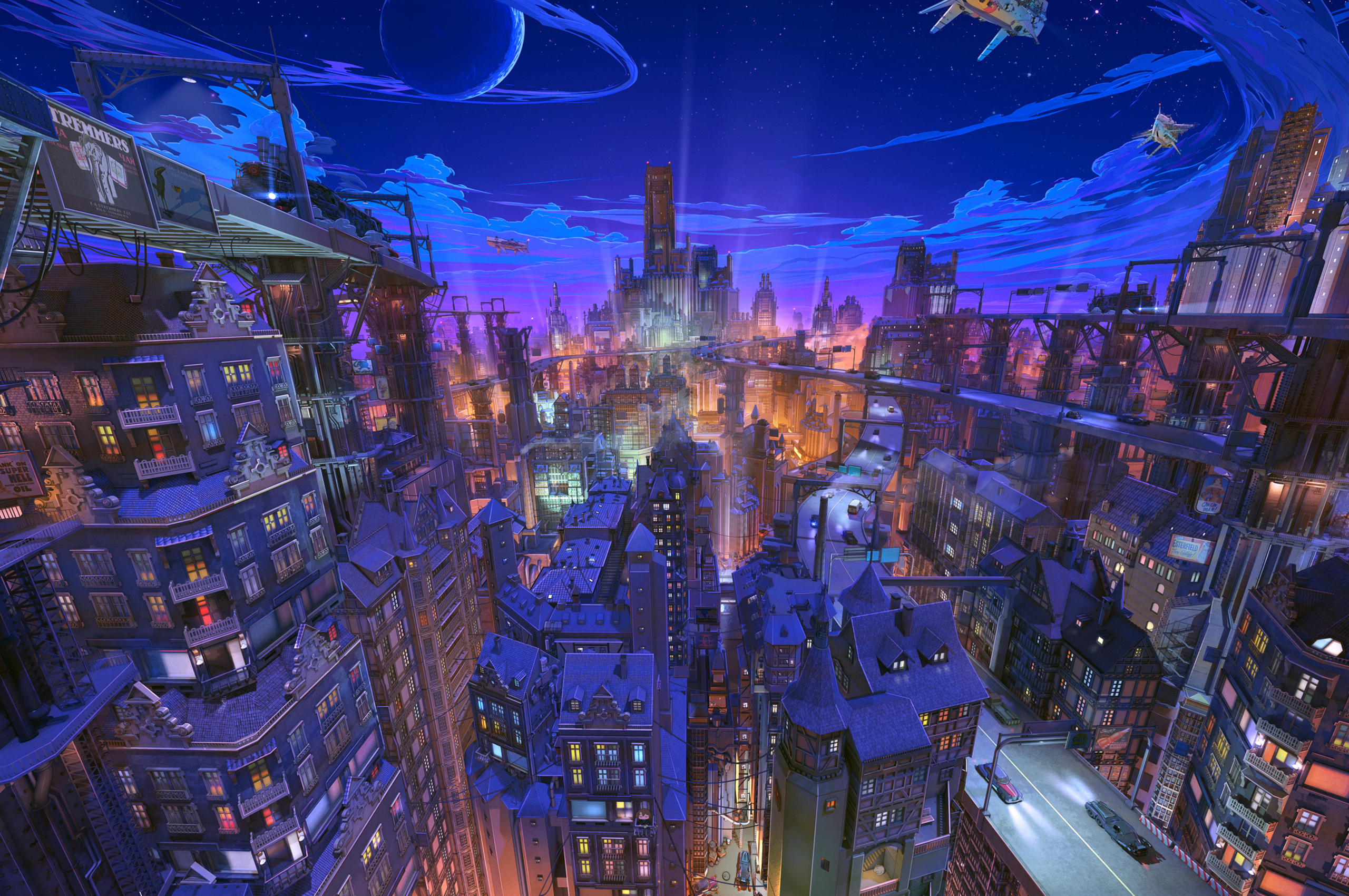Future City Comic Art Chromebook Pixel HD 4k Wallpaper, Image, Background, Photo and Picture