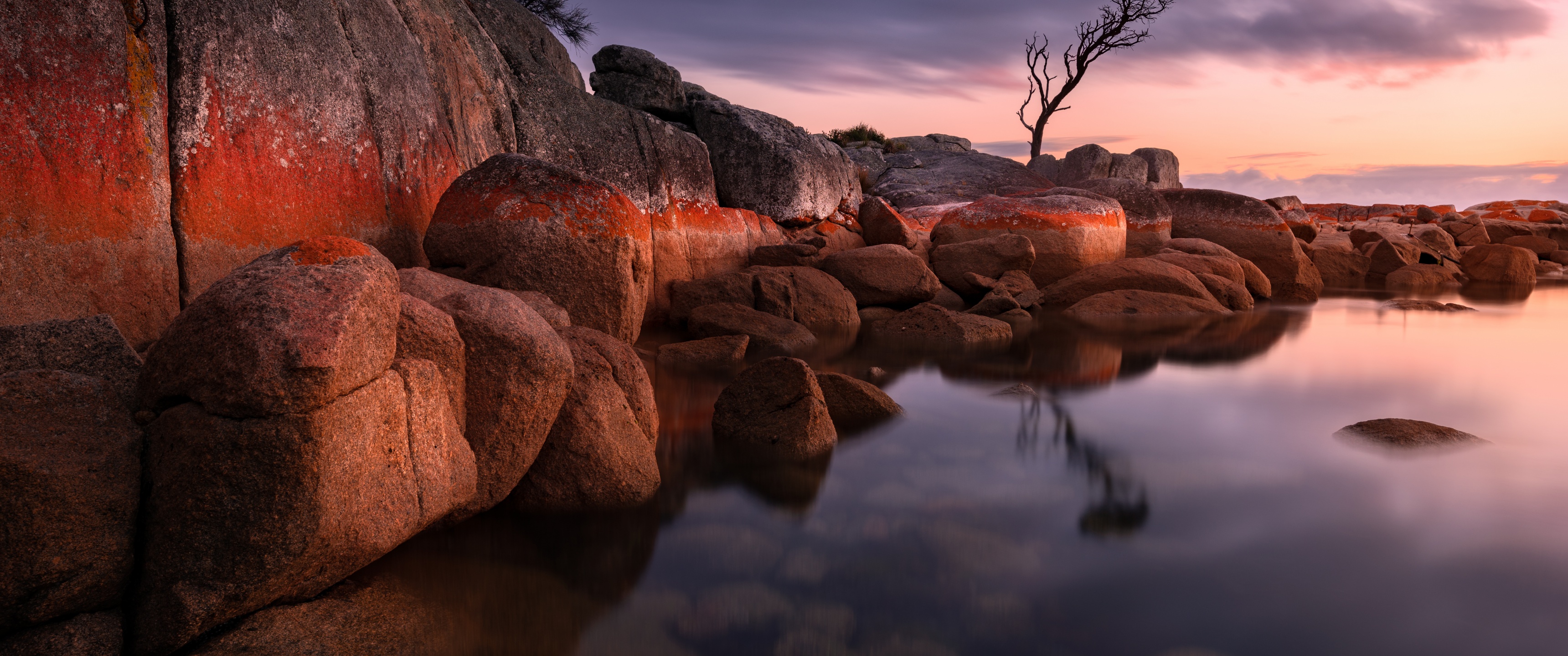 Binalong Bay Wallpaper 4K, Tasmania, Australia, Sunrise, Landscape, Rocks, Nature