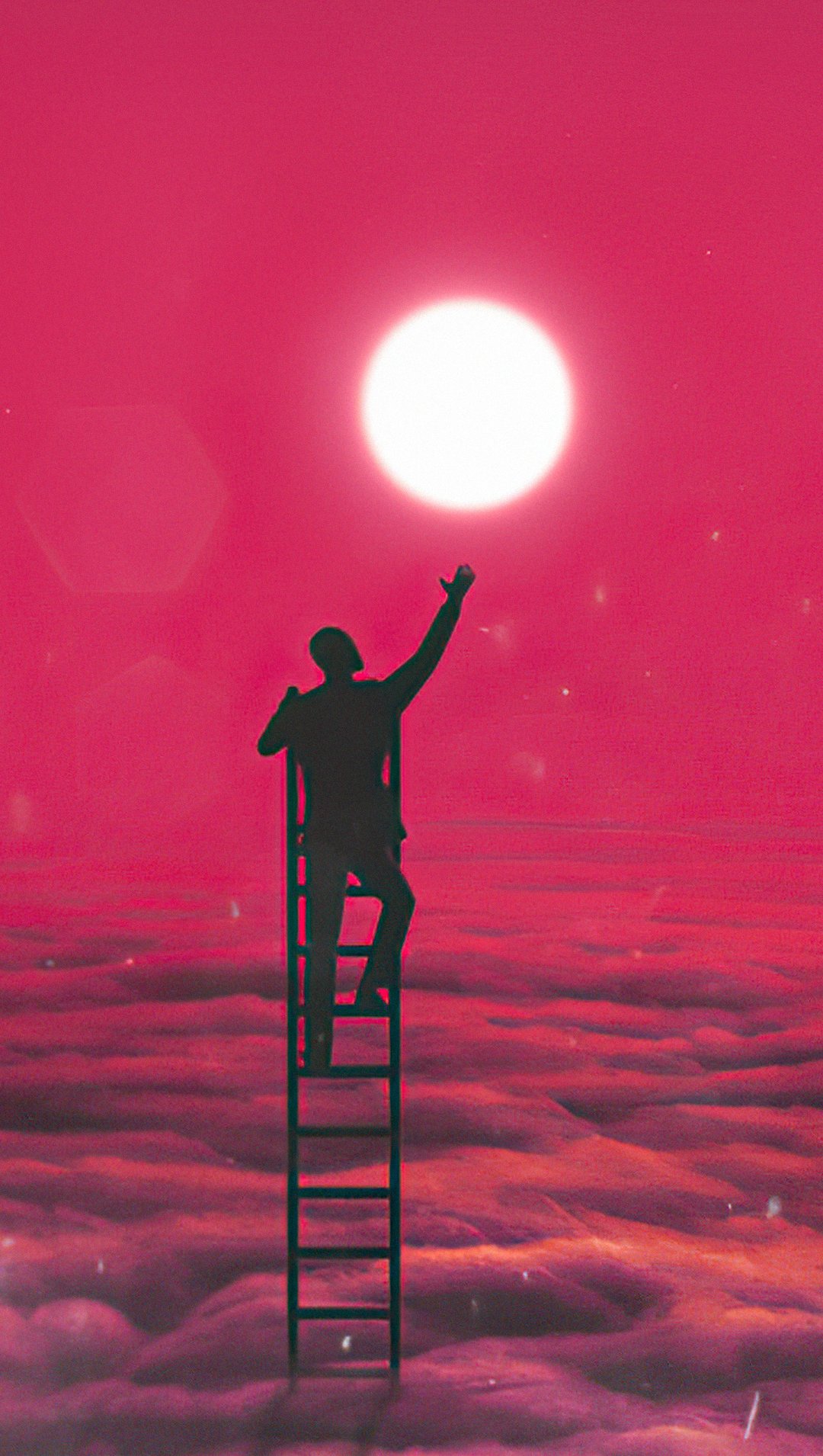 Boy ascending stairs to the moon Wallpaper