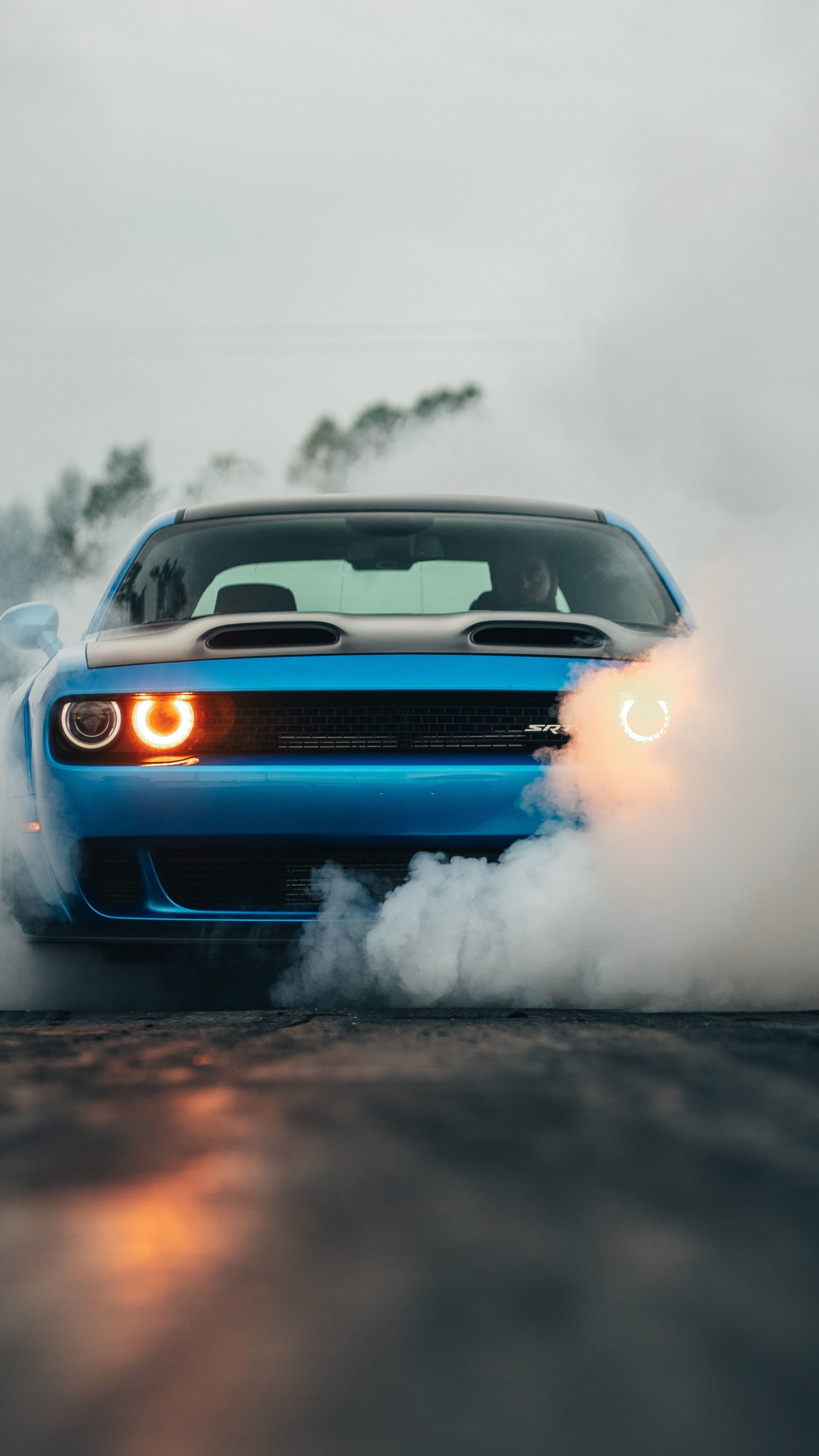 Download dodge challenger srt hellcat, orange headlight, blue car 2160x3840 wallpaper, 4к, sony xperia z5 premium dual, 2160x3840 HD image, background, 18247