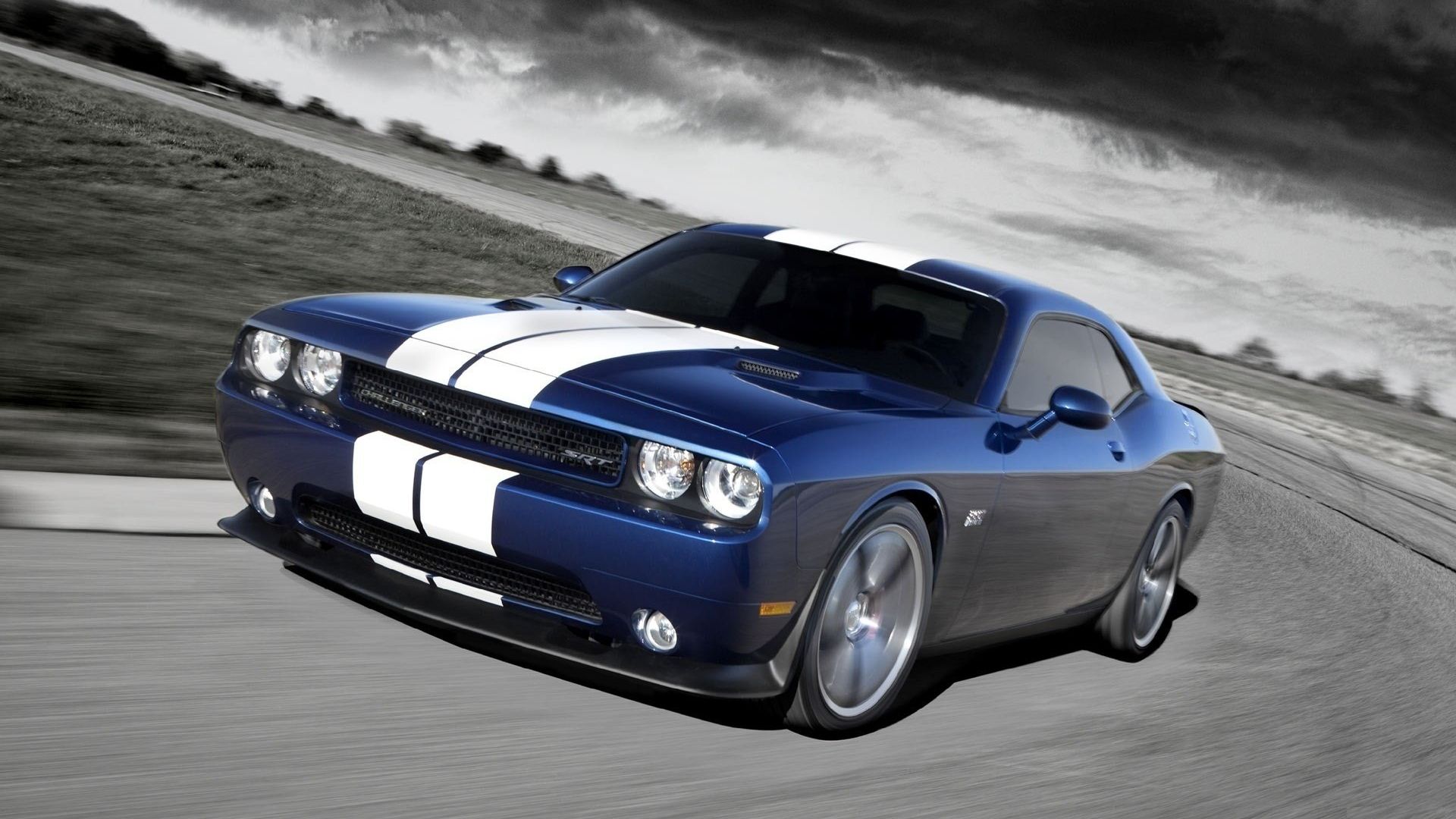 Desktop Wallpaper Dodge Challenger Srt Blue Car, HD Image, Picture, Background, Noutmp