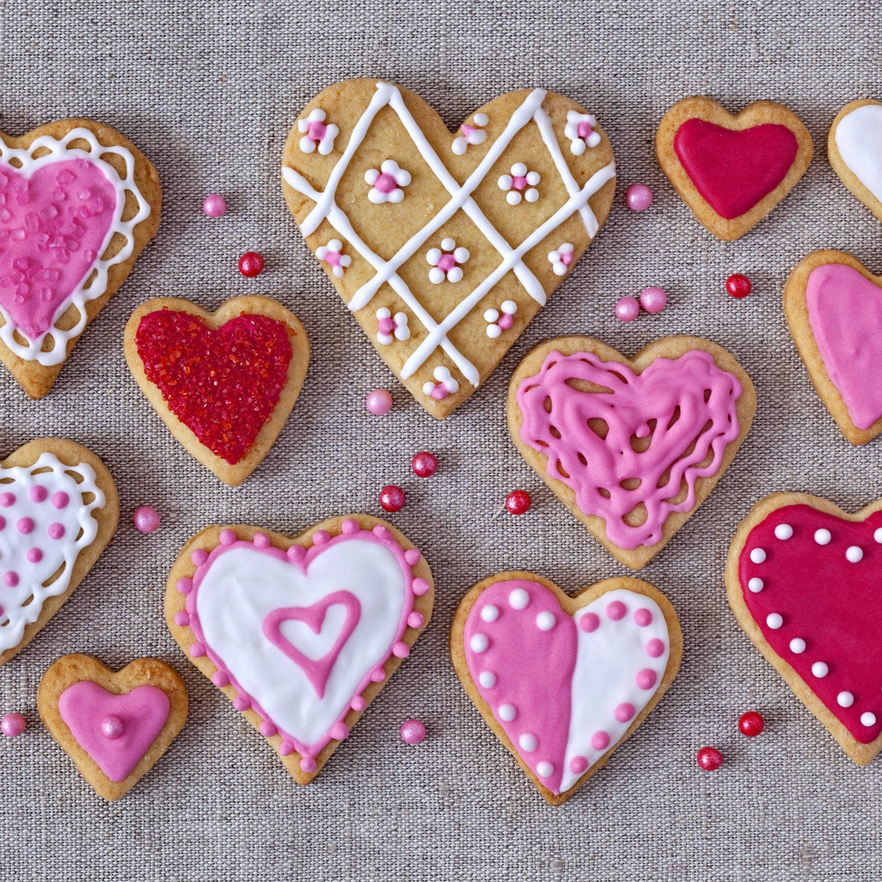 Pink Color Heart Shaped Cookies iPad Pro Retina Display HD 4k Wallpaper, Image, Background, Photo and Picture