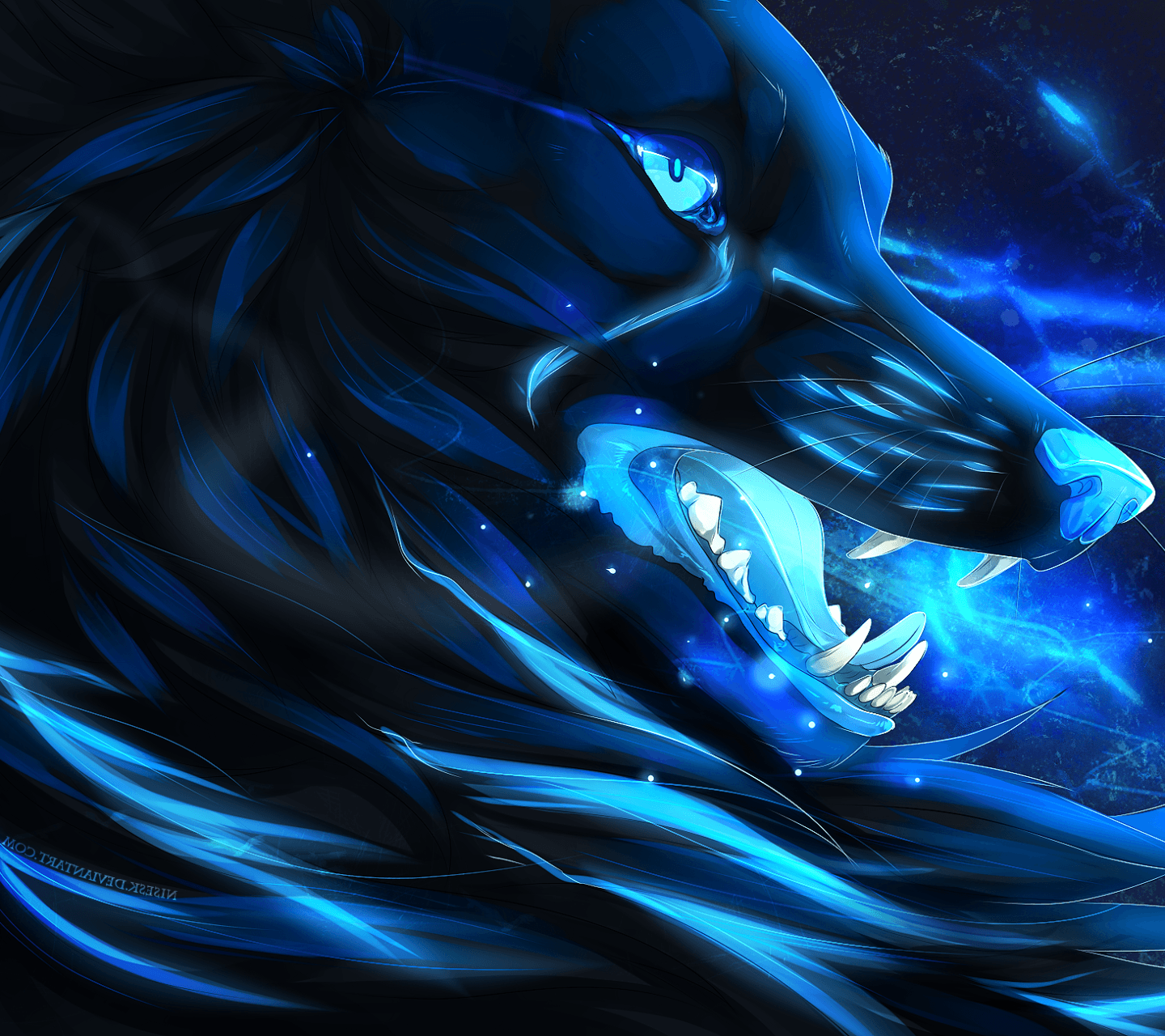I like the blue and the necklace | Shadow wolf, Wolf drawing, Galaxy wolf