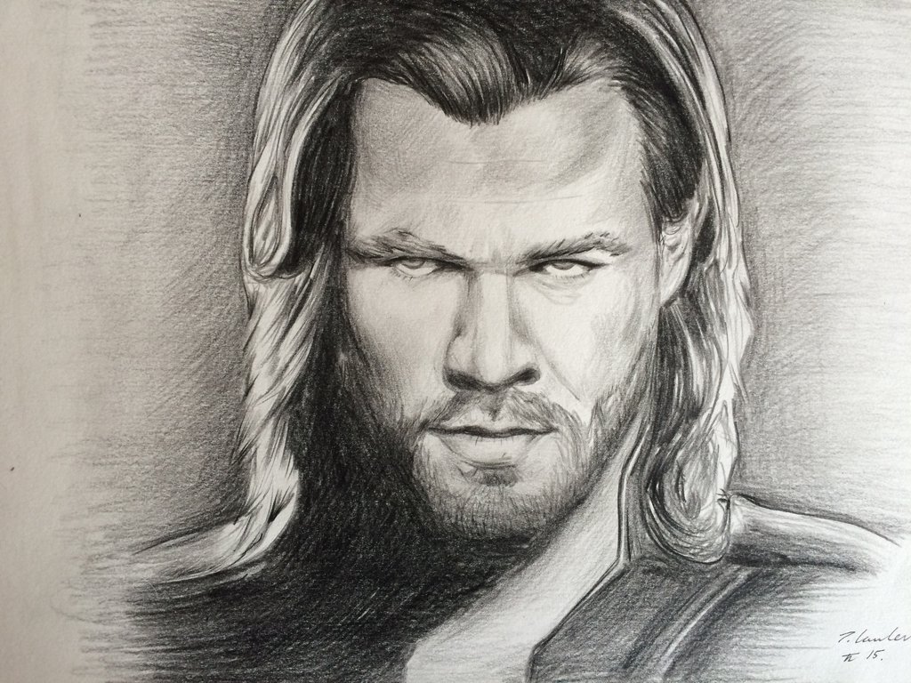 Thor Drawing, Pencil, Sketch, Colorful, Realistic Art Image