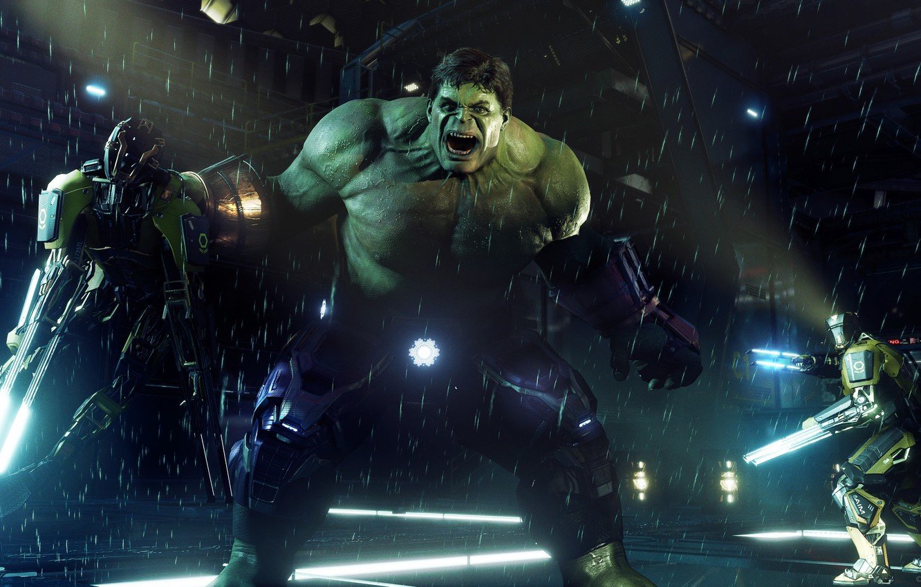 Wallpaper night, rain, the game, Hulk, Marvel's Avengers image for desktop, section игры