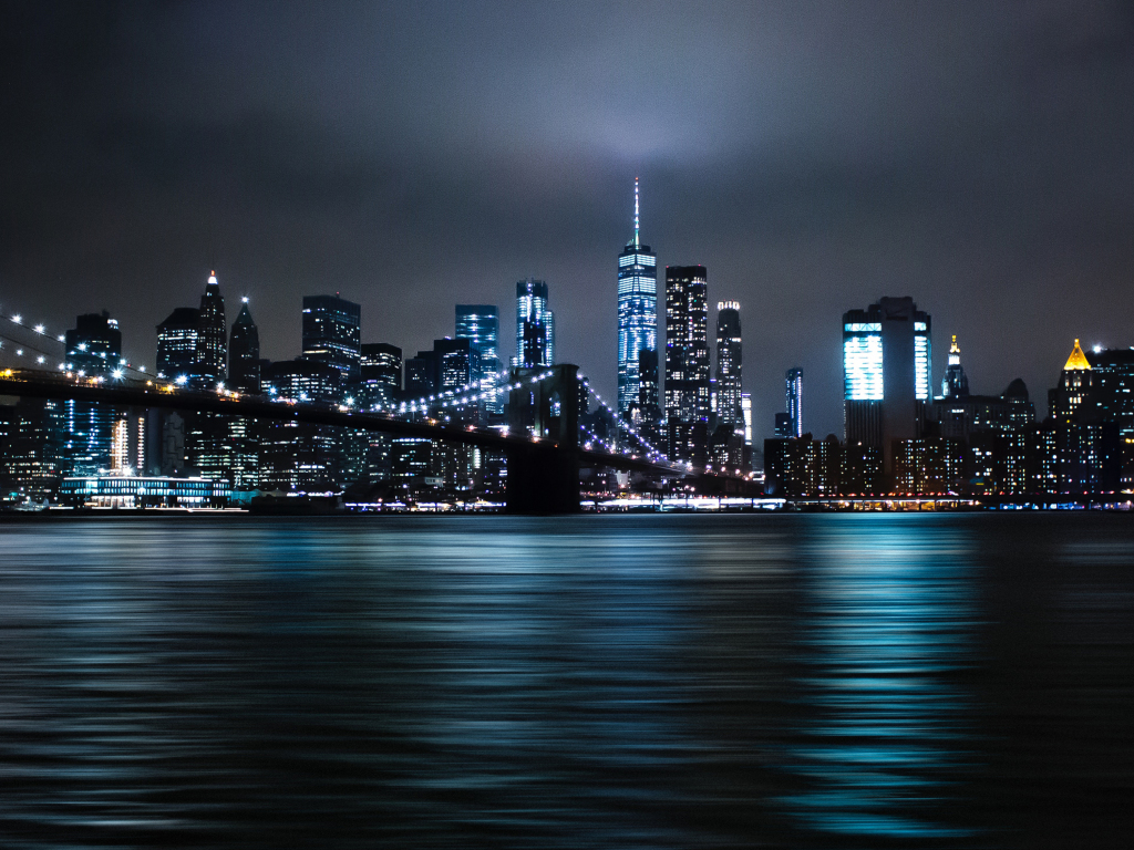 Brooklyn bridge, night, cityscape wallpaper, HD image, picture, background, 003e34