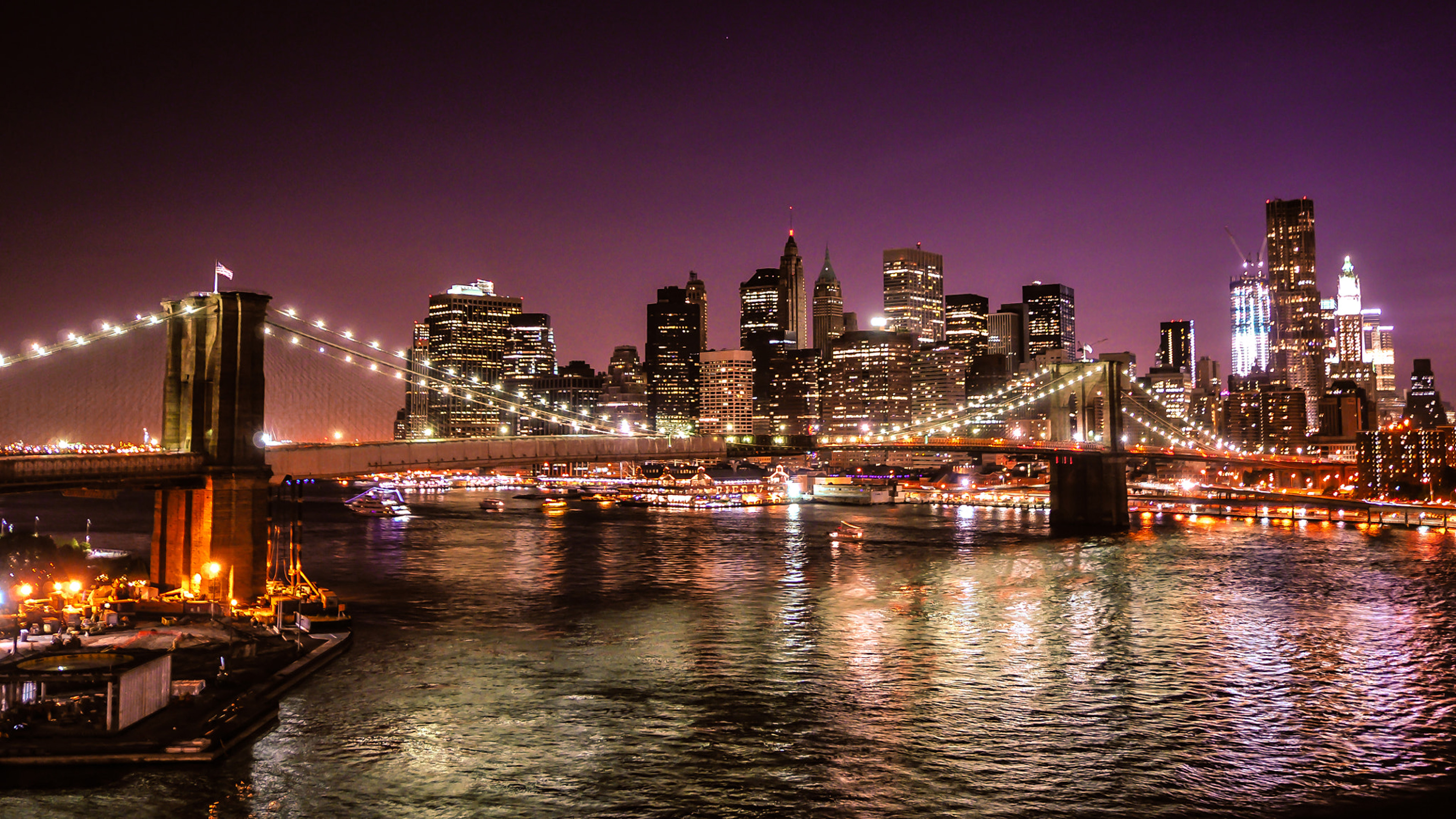 New York City United States Of America Night On The Brooklyn Bridge From Manhattan Bridge Ultra HD Wallpaper And Lapx2160, Wallpaper13.com