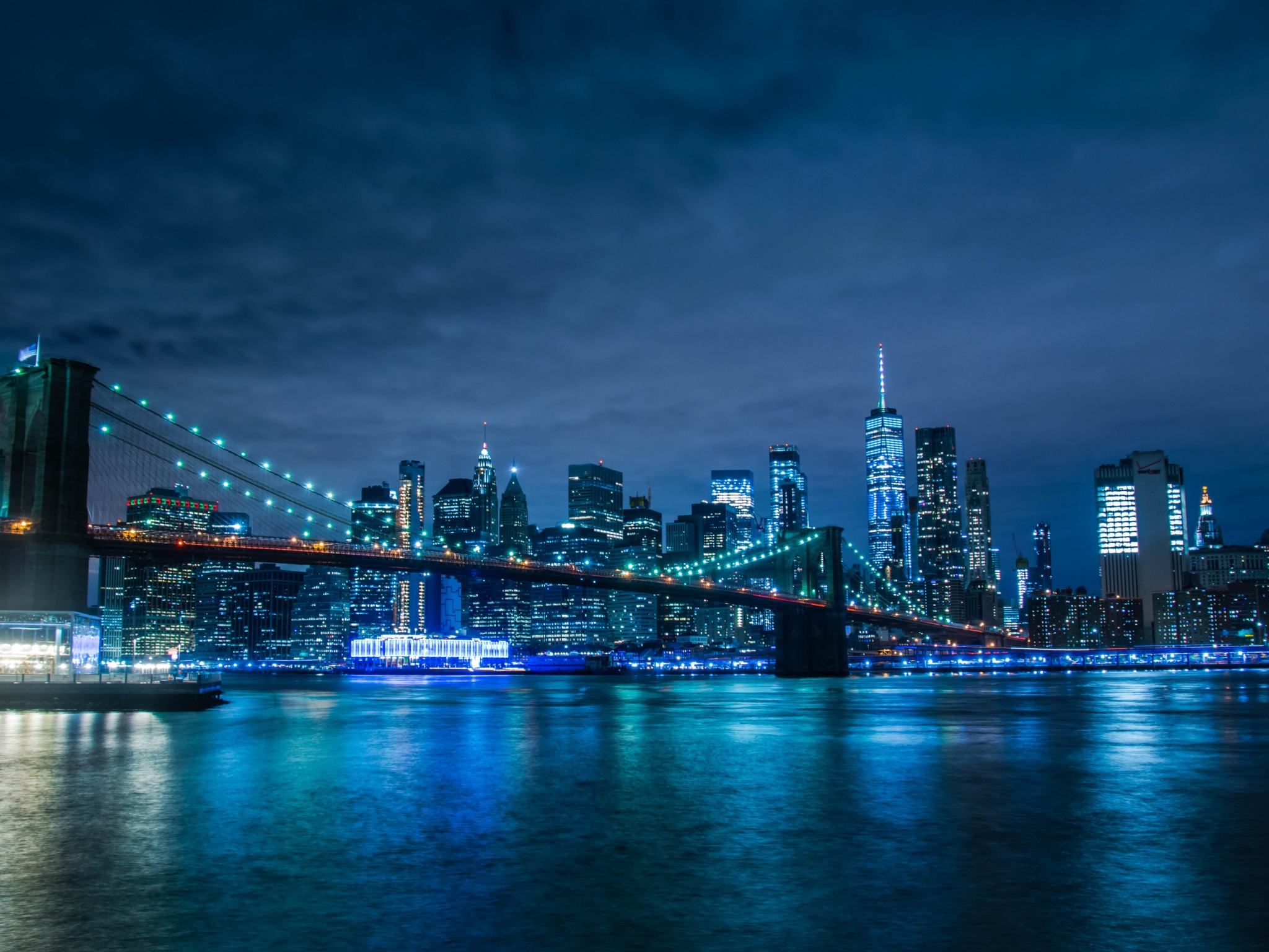 Brooklyn Bridge Wallpaper 4K, Manhattan Skyline, Waterfront, New York, World